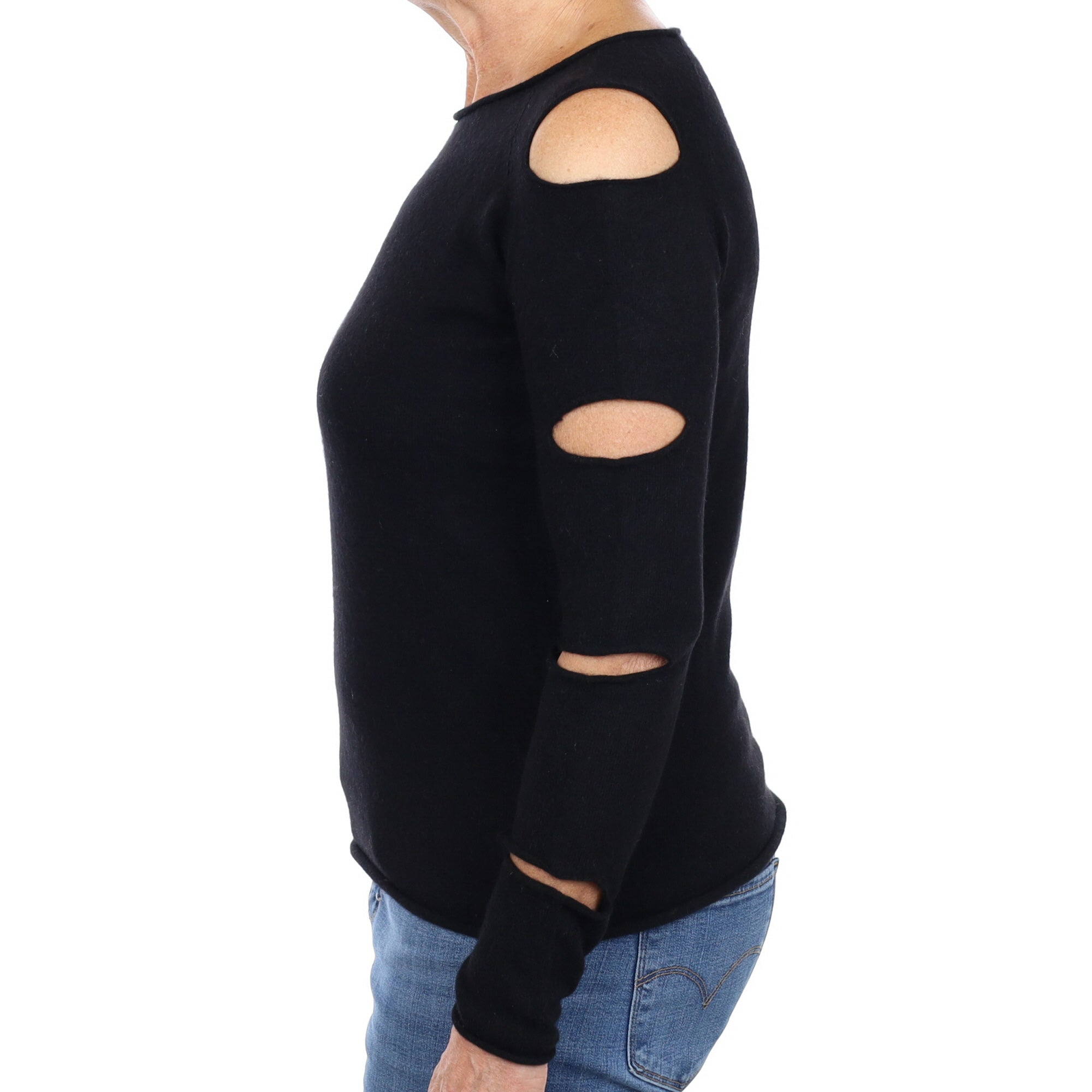 Black Cut Out Sleeve Cashmere Crew Neck Jumper Medium