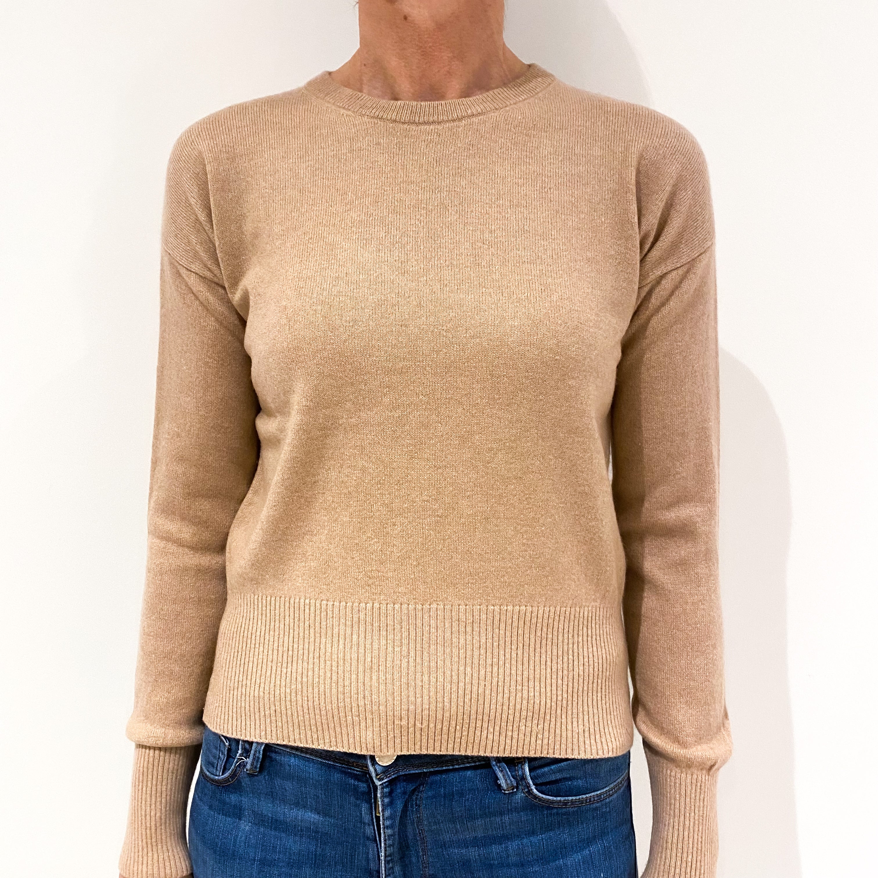 Toffee Caramel Brown Cashmere Crew Neck Jumper Small
