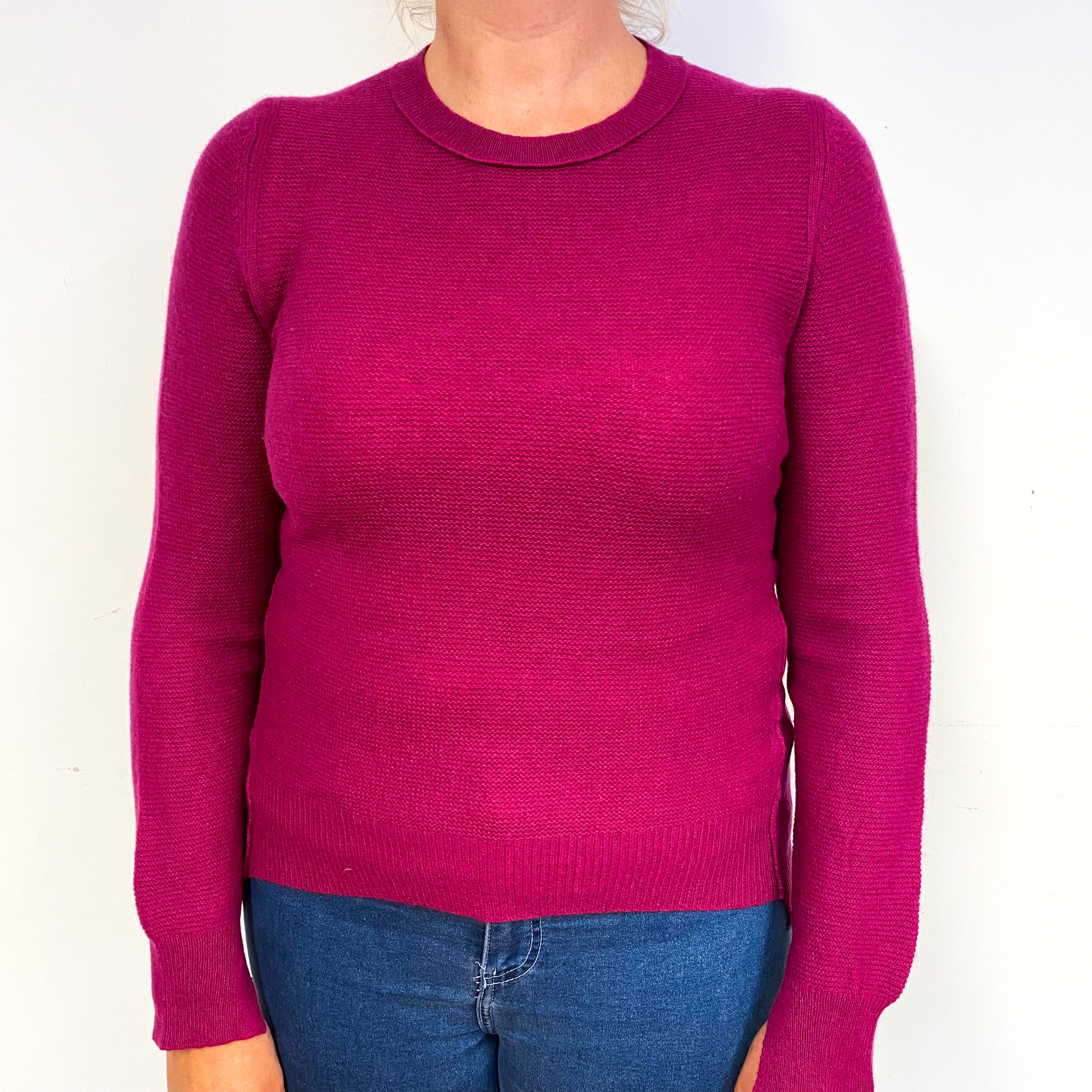 Deep Magenta Pink Cashmere Crew Neck Jumper Large
