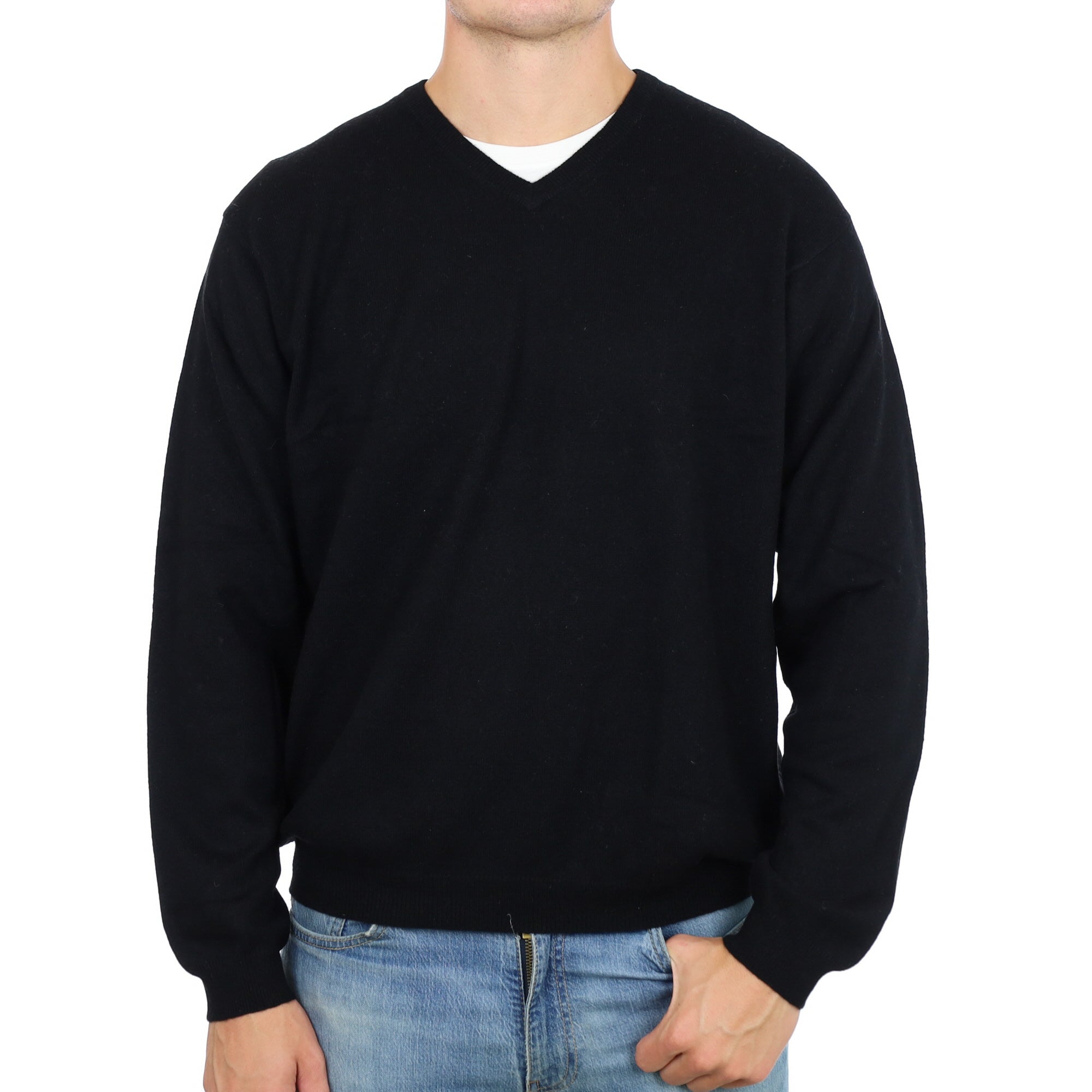 Men's Black Cashmere V Neck Jumper XXL