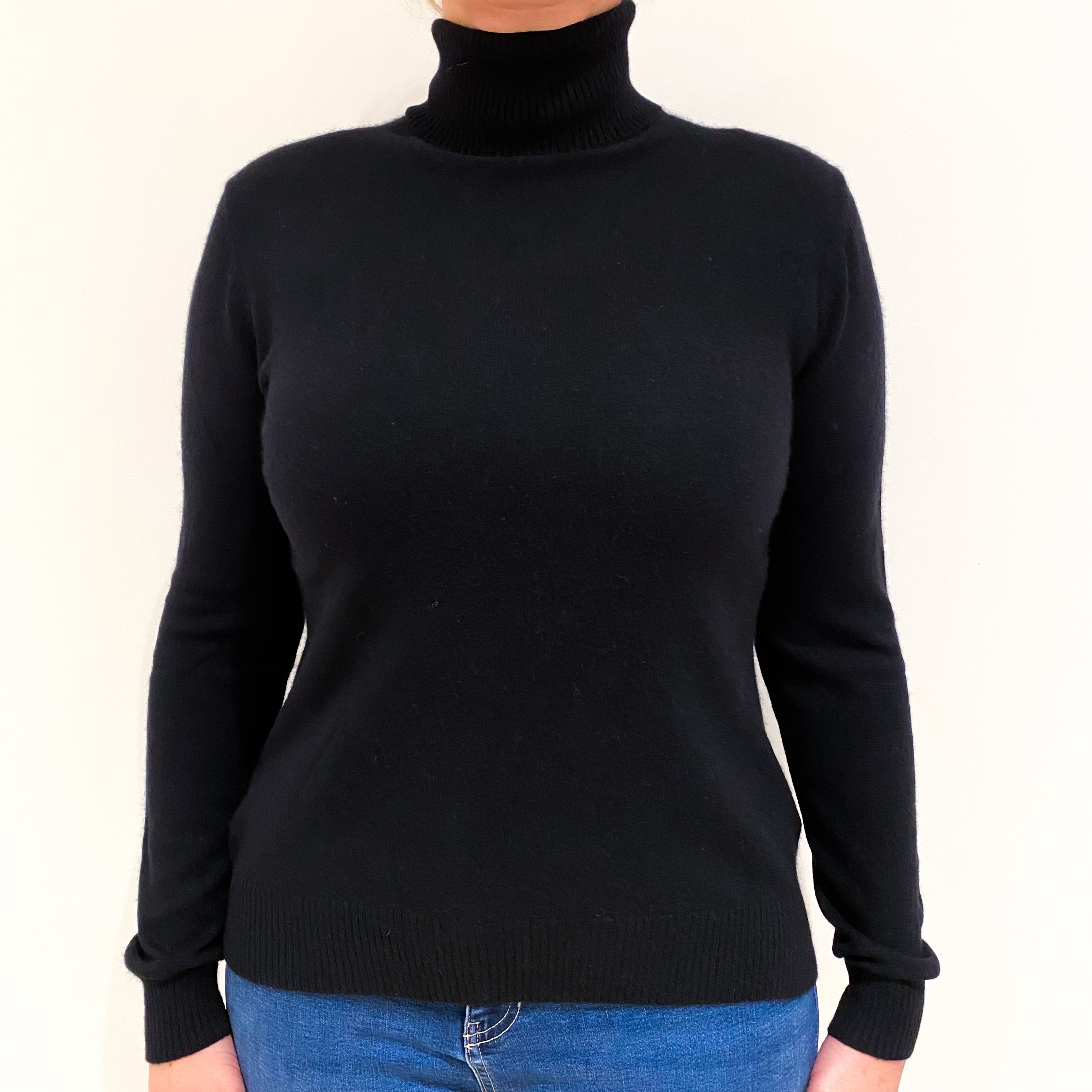 Black Cashmere Polo Neck Jumper Large