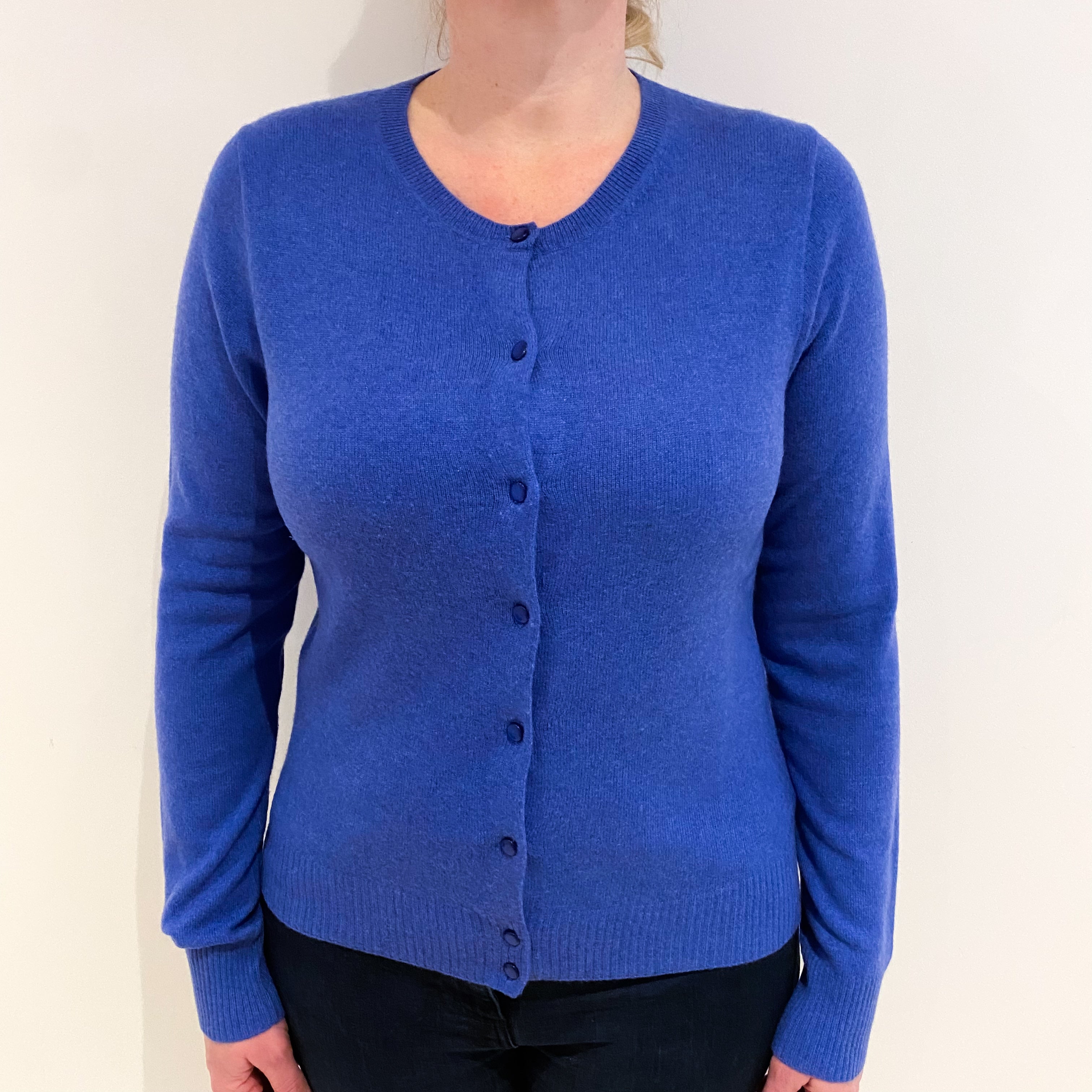 Azure Blue Cashmere Crew Neck Cardigan Large