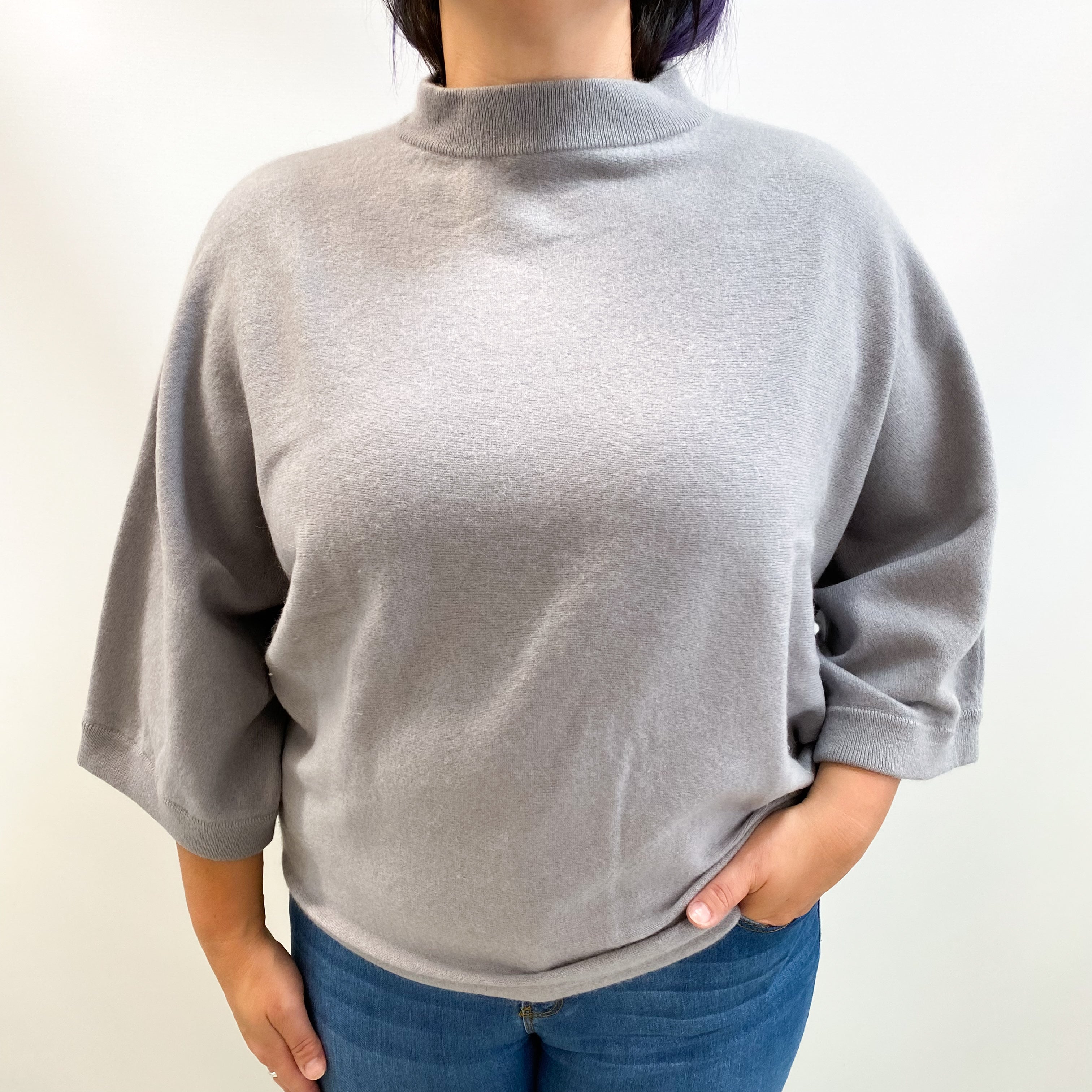 Dove Grey Cashmere Turtle Neck Jumper Large