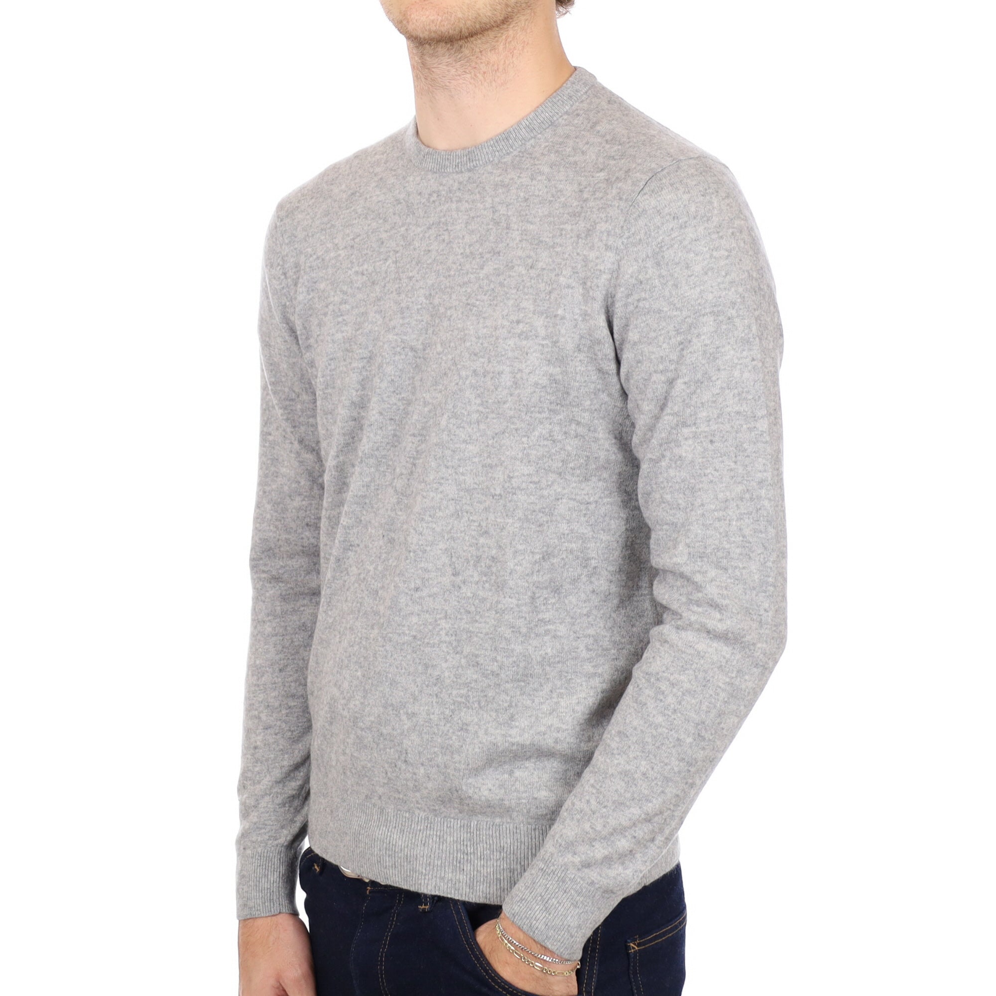Men's Smoke Grey Cashmere Crew Neck Jumper Medium