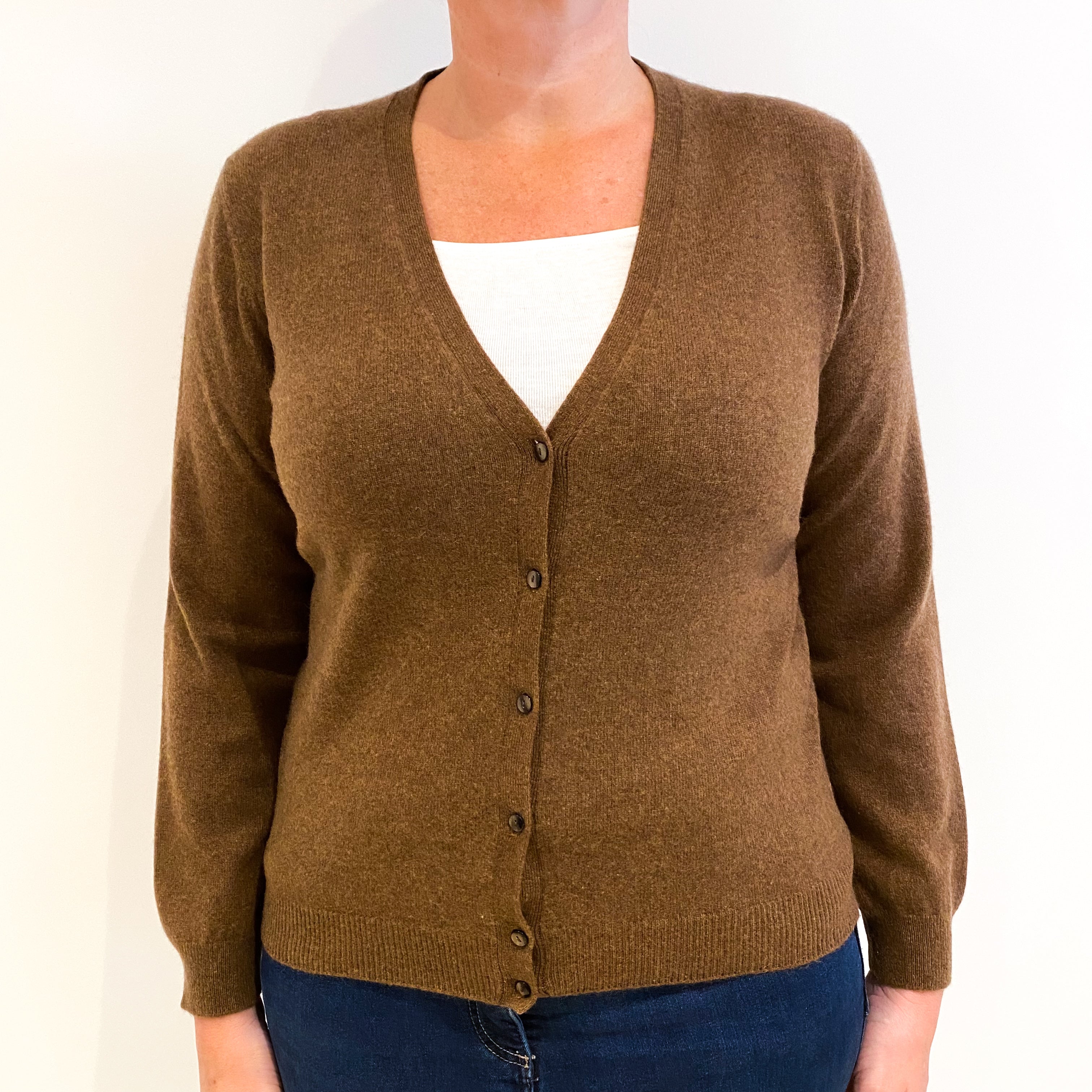 Muted Brown Cashmere V-Neck Cardigan Large