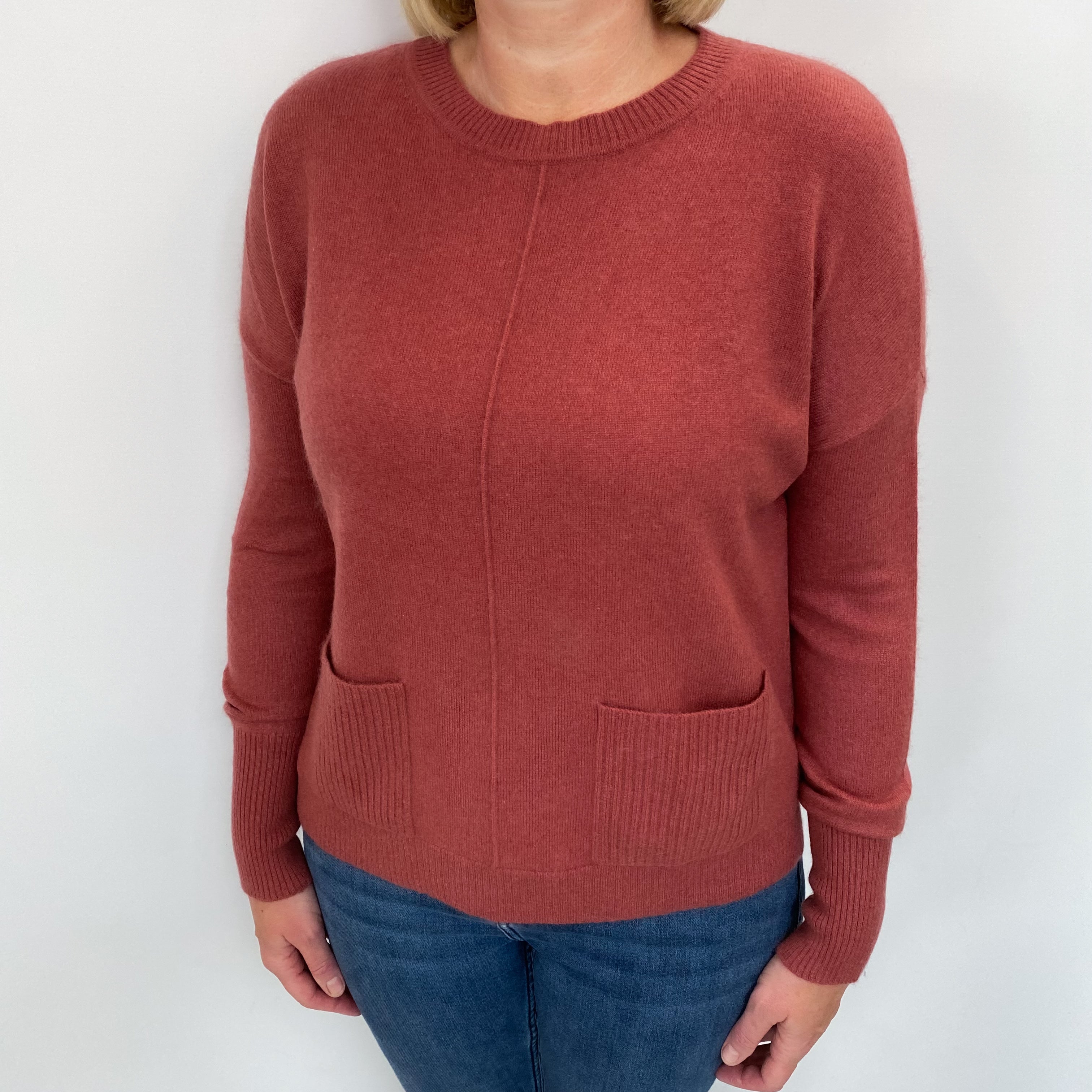 Deep Raspberry Cashmere Crew Neck Jumper Large