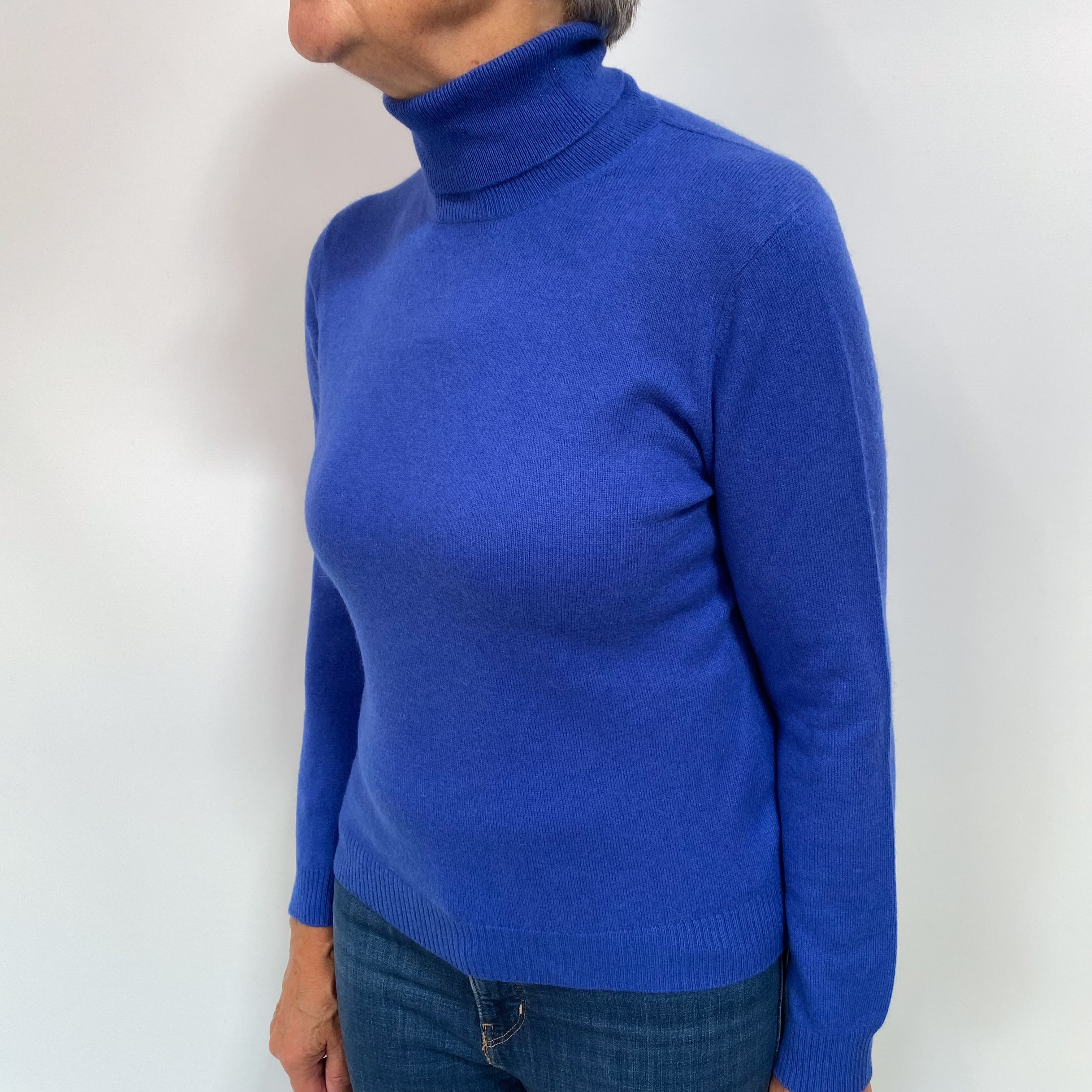 Cobalt Blue Cashmere Polo Neck Jumper Medium