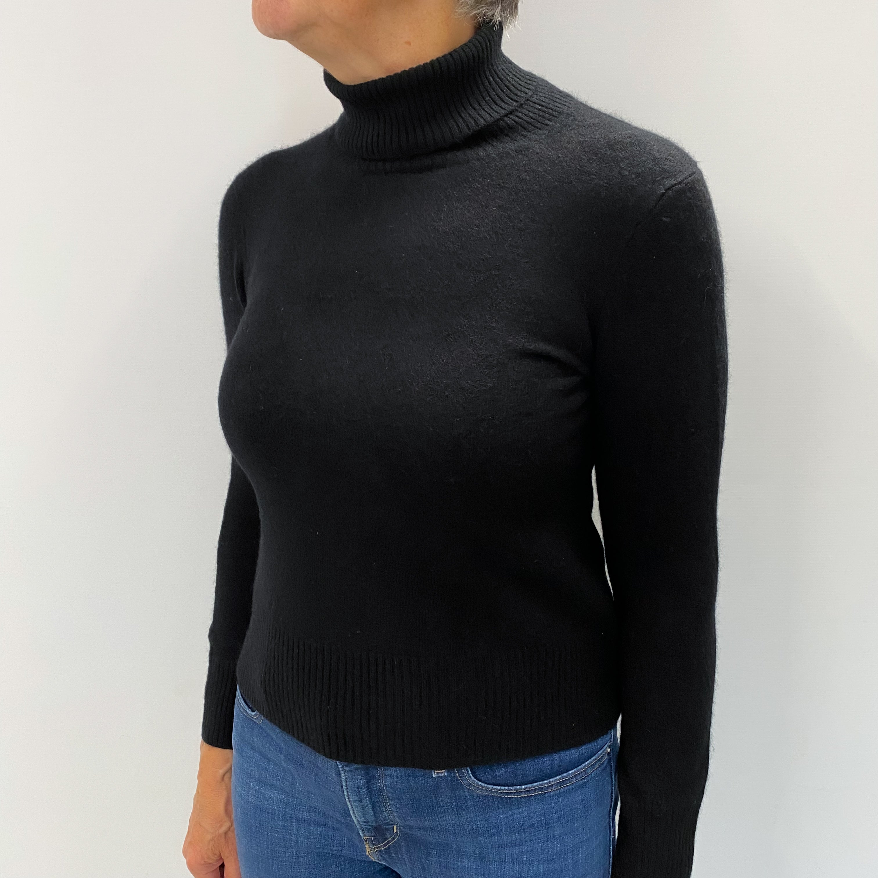 Black Cashmere Polo Neck Jumper Medium