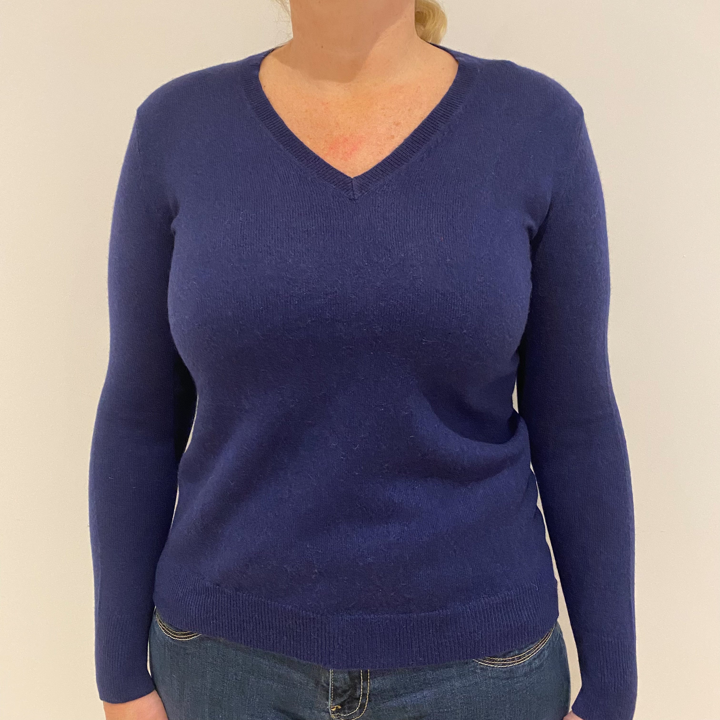 Midnight Blue Cashmere V-Neck Jumper Large