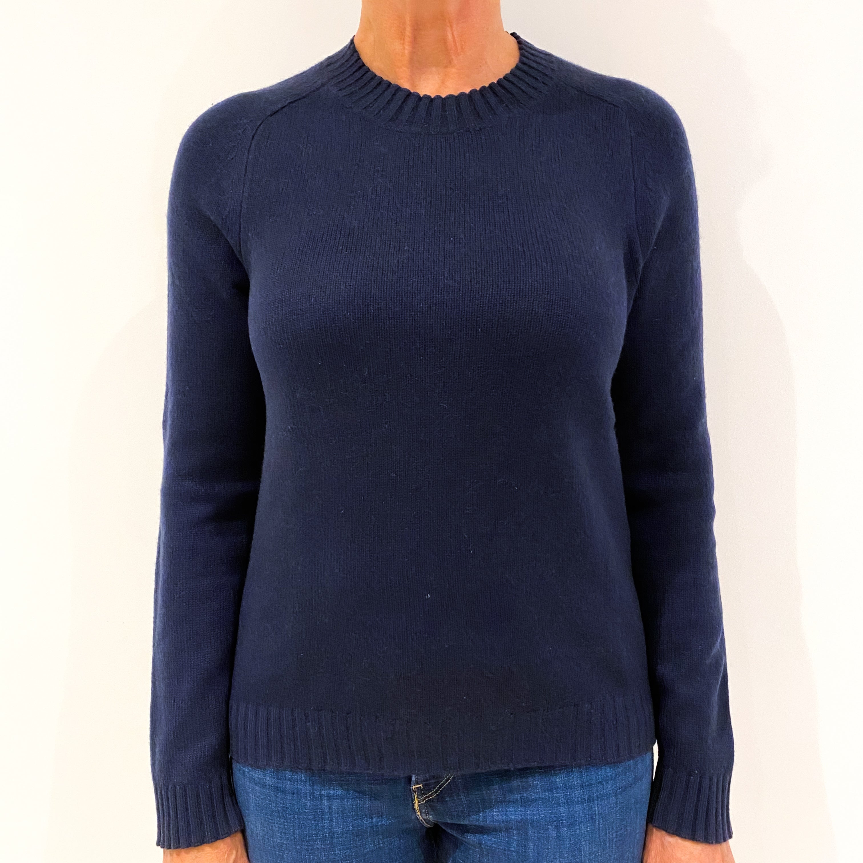 Navy Heavy Knit Cashmere Crew Neck Jumper Medium