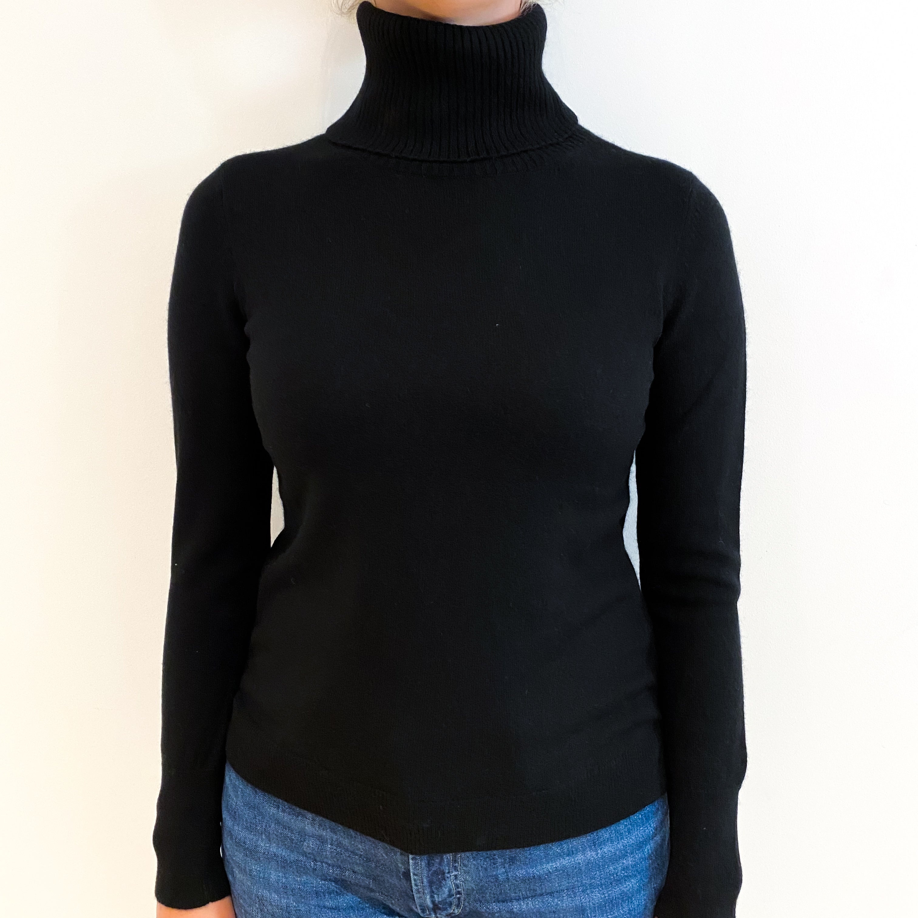 Black Cashmere Polo Neck Jumper Small