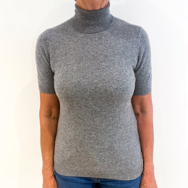 Smoke Grey Cashmere Short Sleeved Polo Neck Jumper Medium