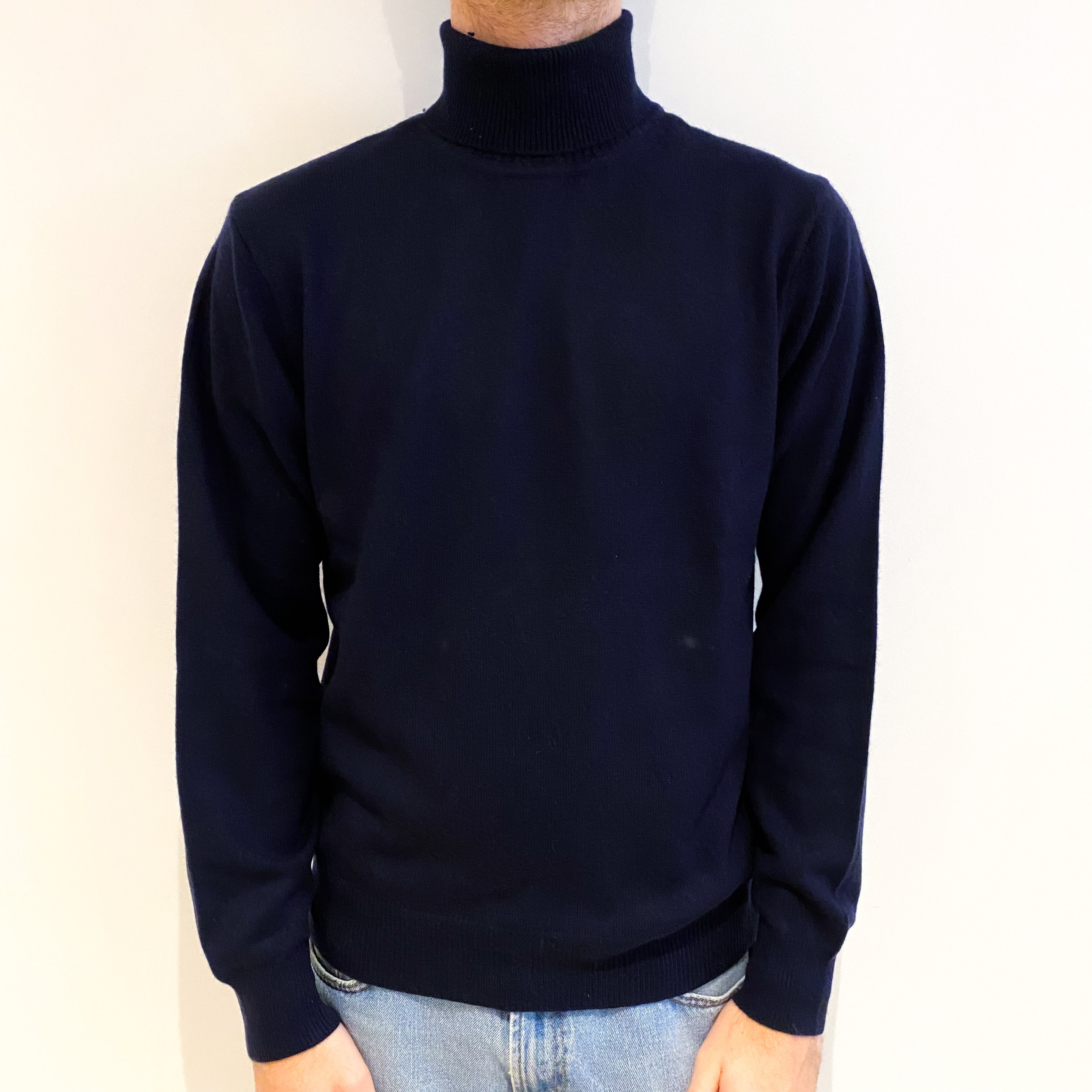 Men's Navy Blue Cashmere Polo Neck Jumper Large