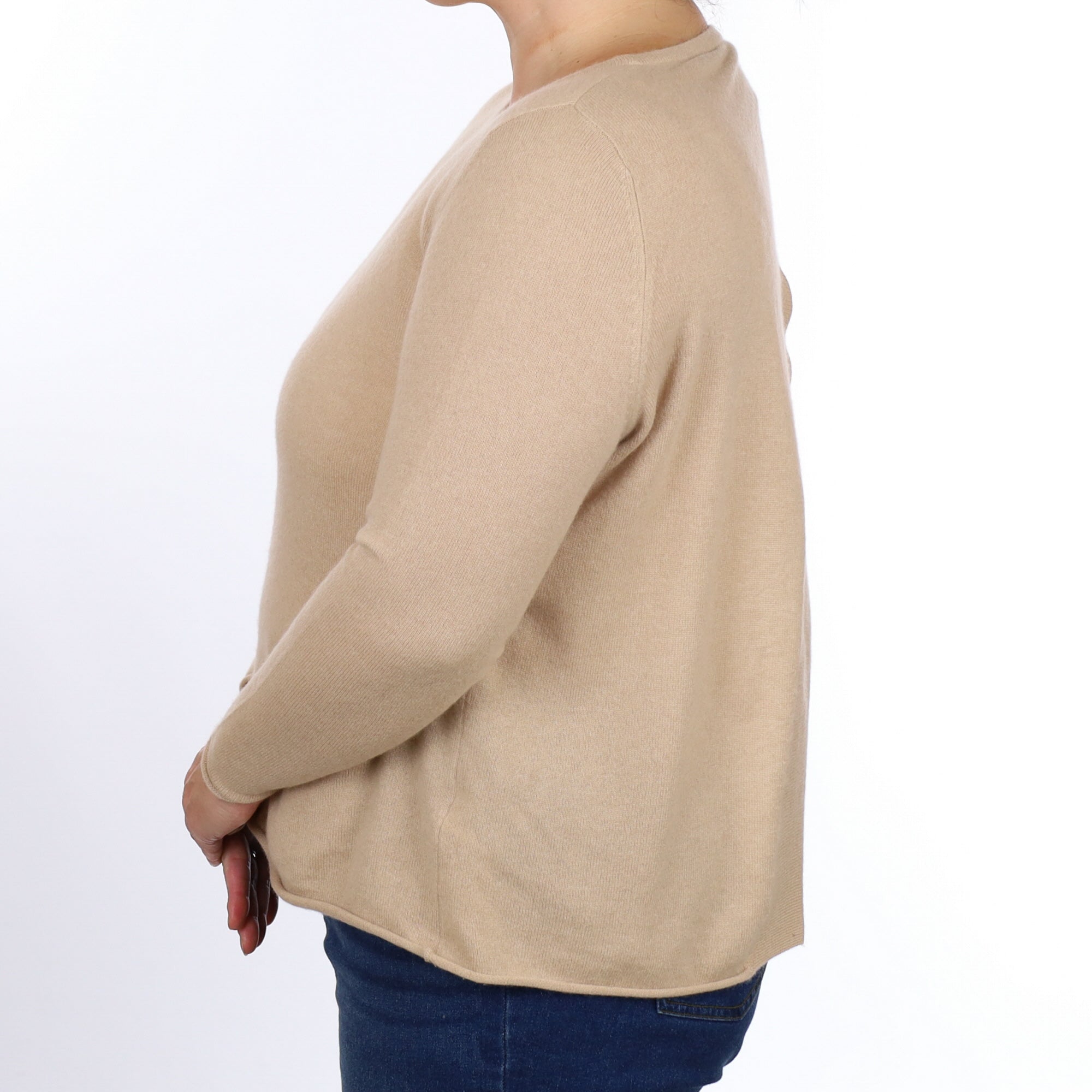 Beige Open Back Cashmere Crew Neck Jumper Large