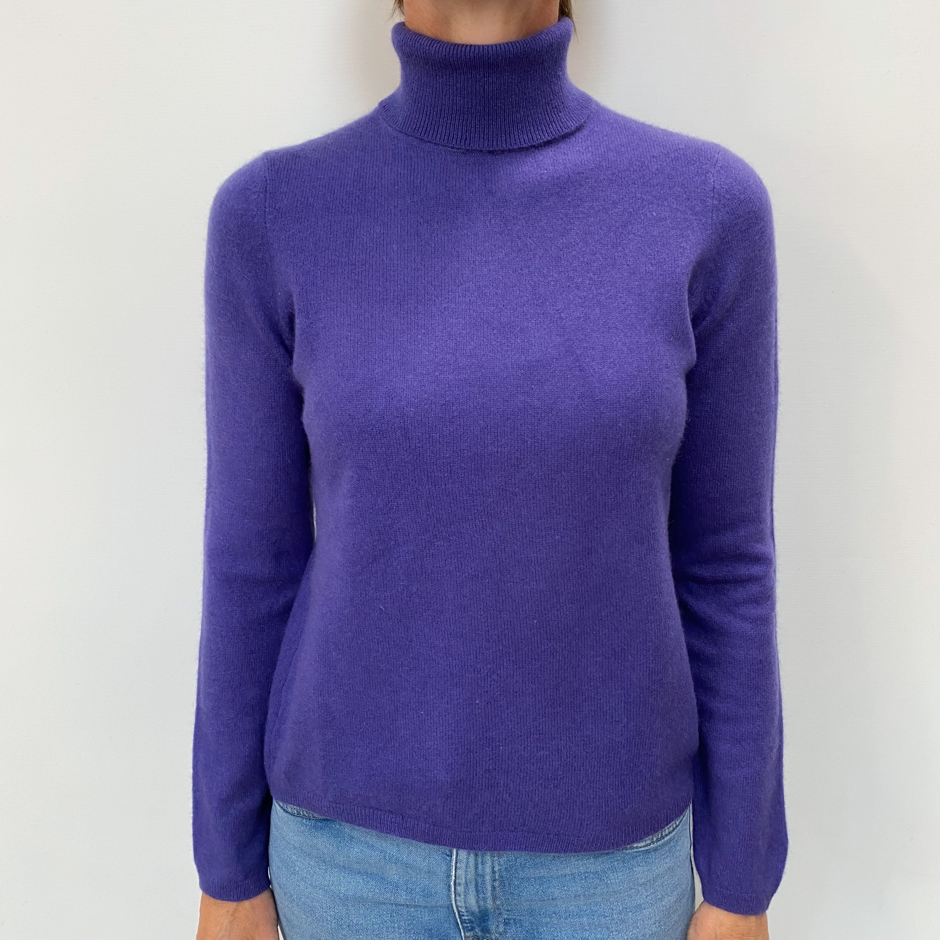 Pansy Purple Cashmere Polo Neck Jumper Small