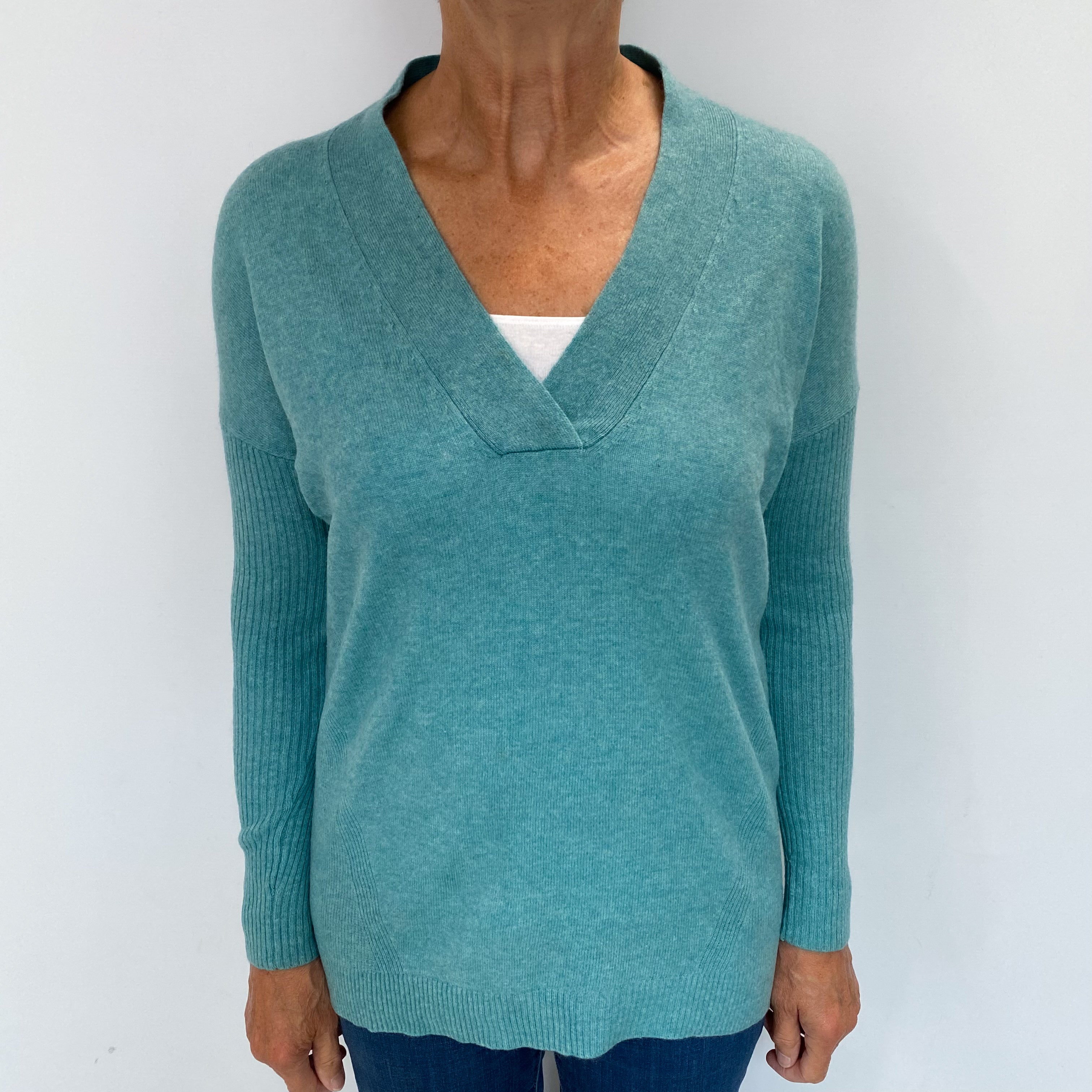 Sea Foam Green Cashmere V Neck Jumper Medium