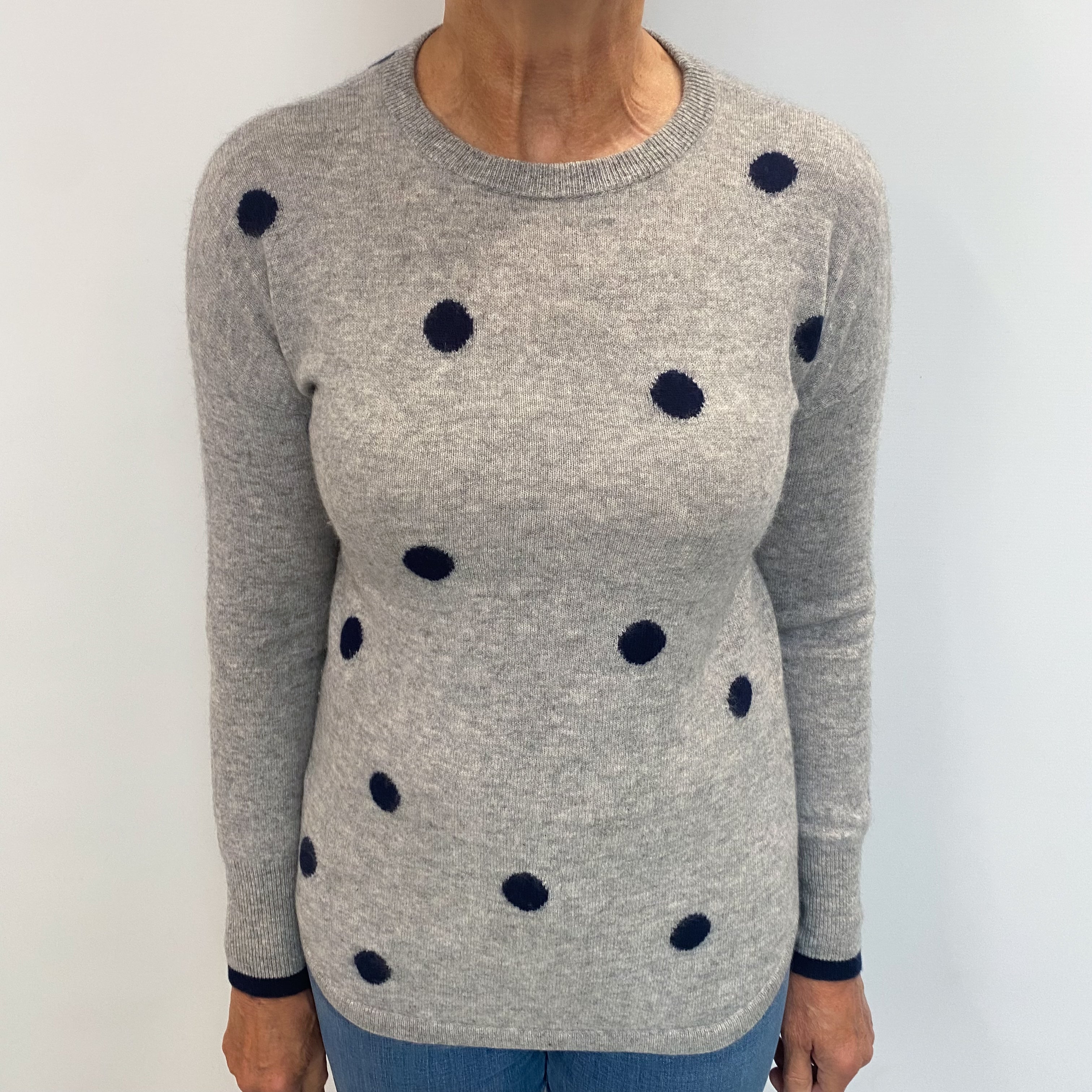 Smoke Grey Polka Dot Cashmere Crew Neck Jumper Medium