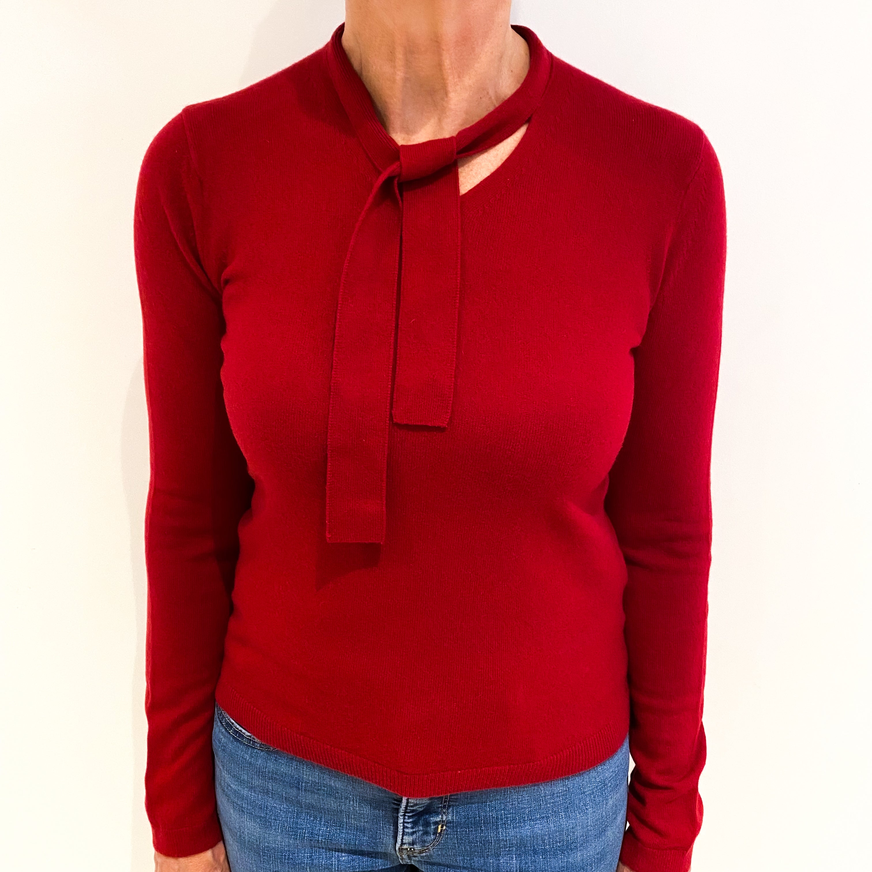 Crimson Red Cashmere V Neck Jumper Medium