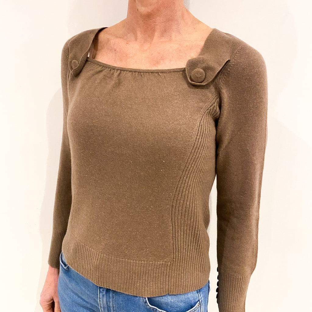 Toffee Brown Cashmere Square Neck Jumper Small