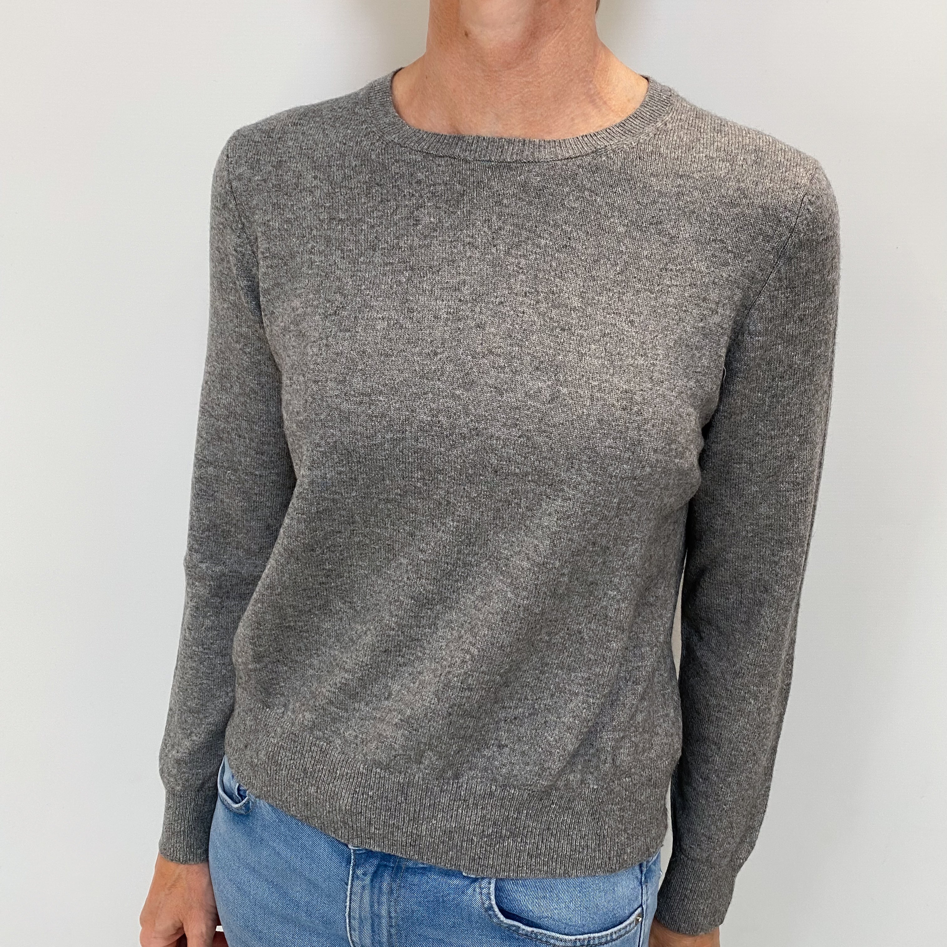 Ash Grey Cashmere Crew Neck Jumper Small