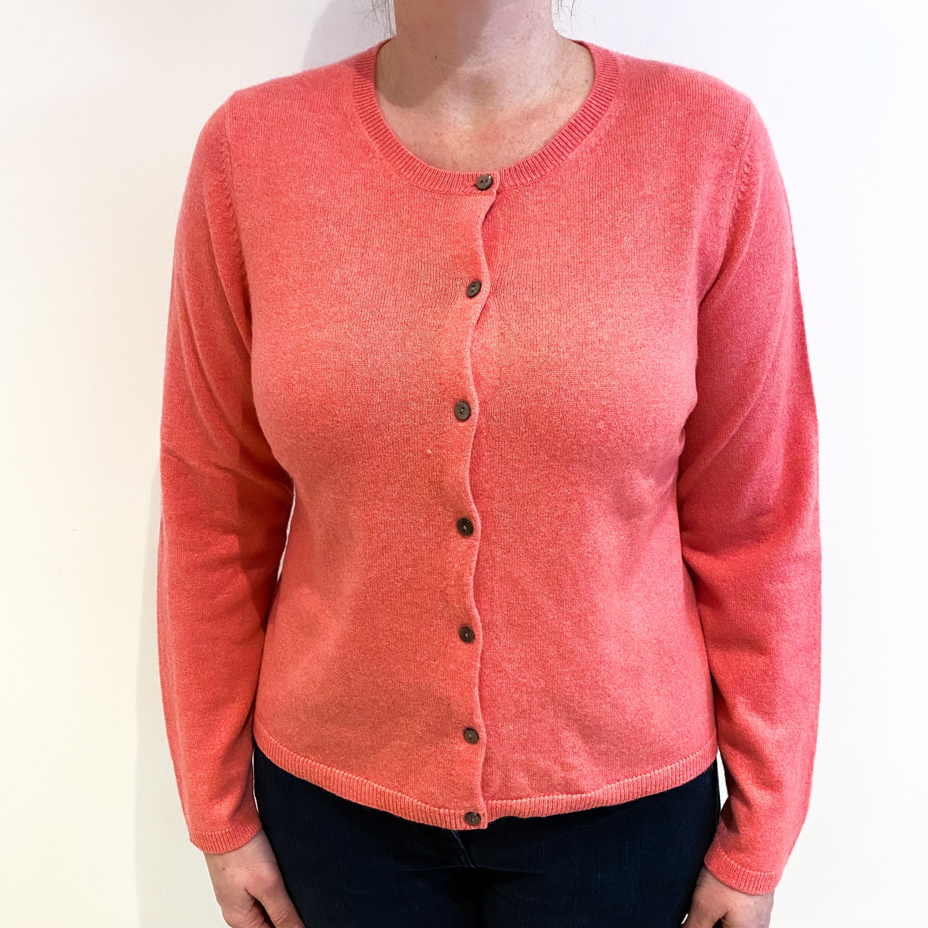 Pink Cashmere Crew Neck Cardigan Large
