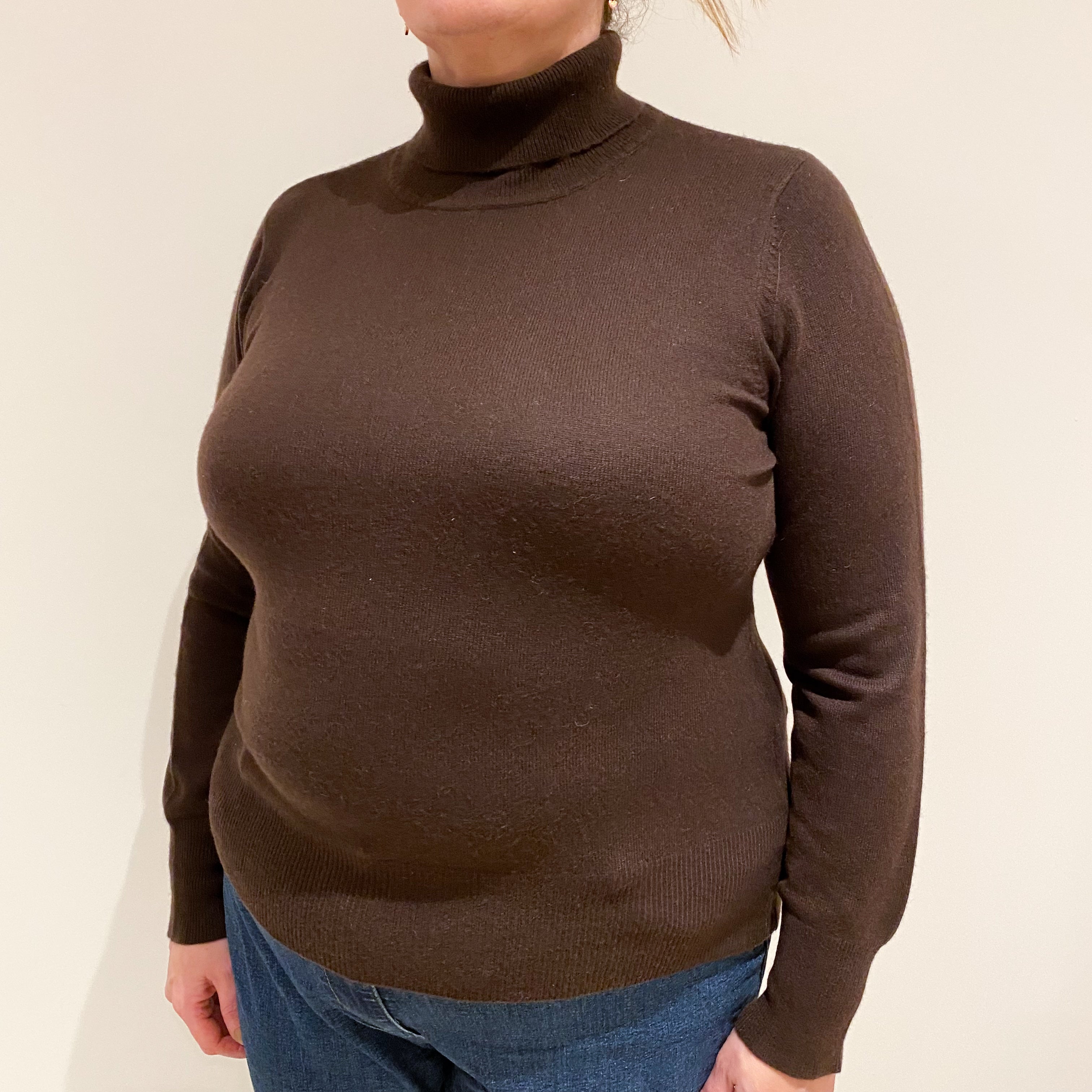Chocolate Brown Cashmere Polo Neck Jumper Extra Large