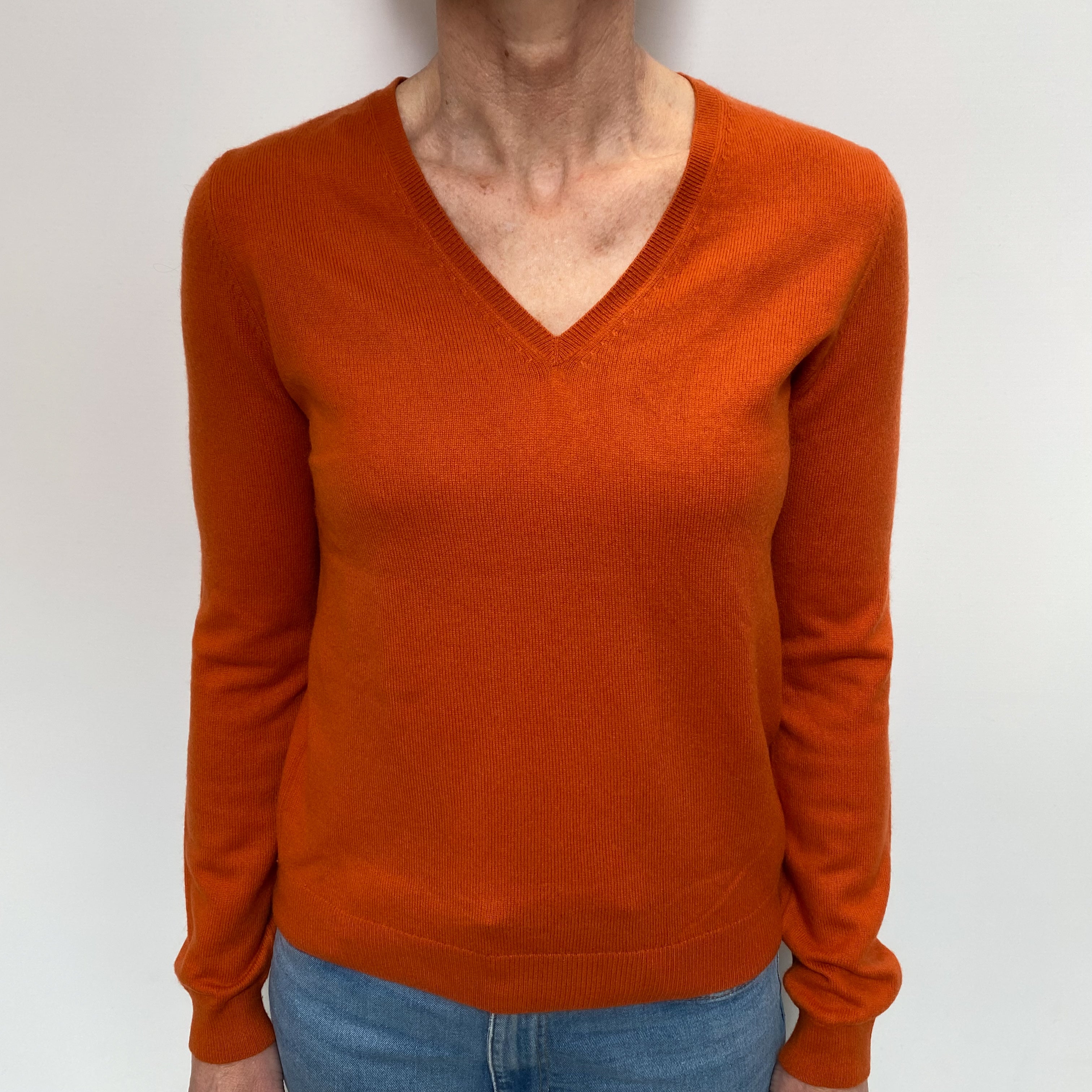 Pumpkin Orange Cashmere V Neck Jumper Small
