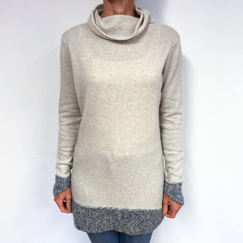 Mist Grey Longline Cashmere Cowl Neck Jumper Medium