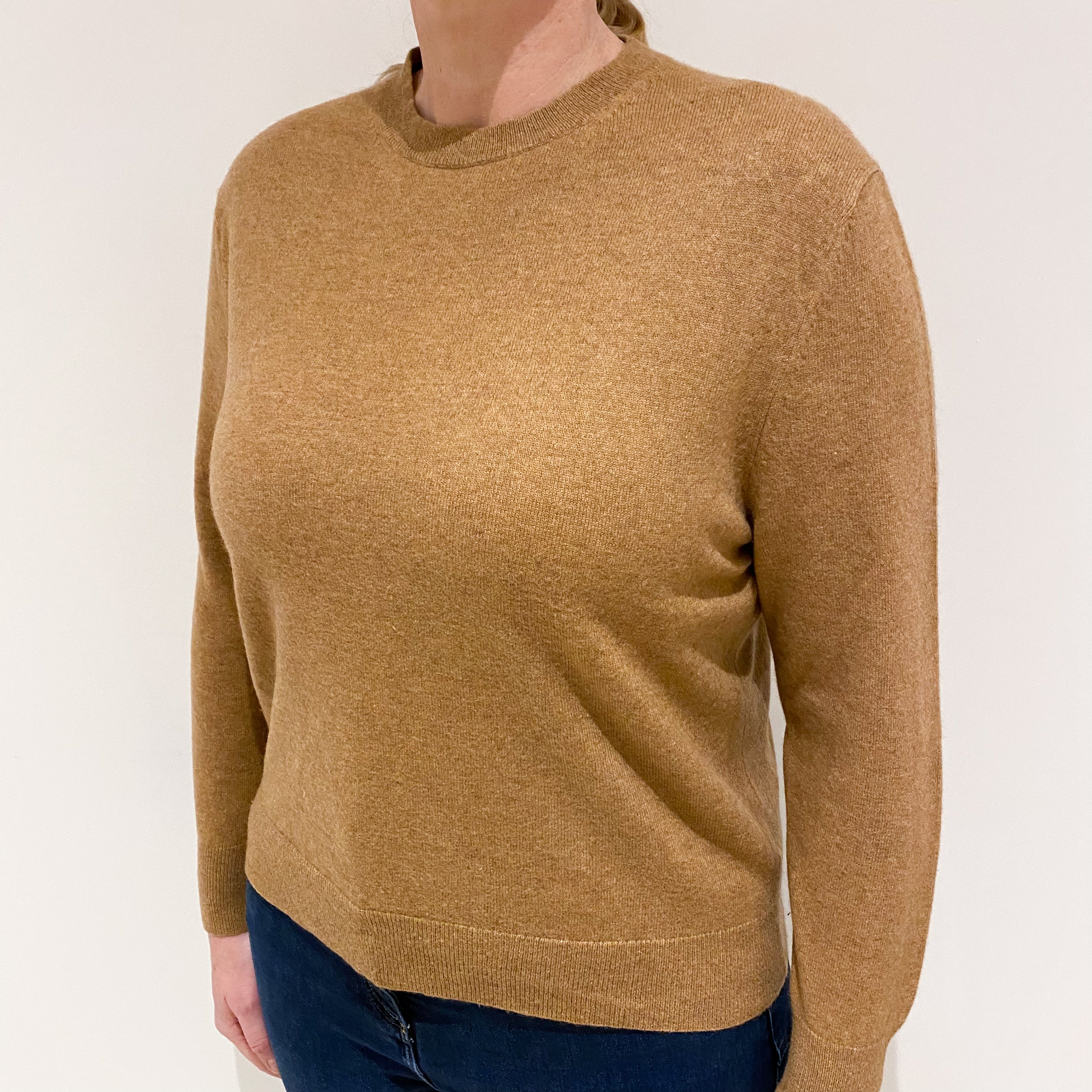 Butterscotch Brown Cashmere Crew Neck Jumper Largw