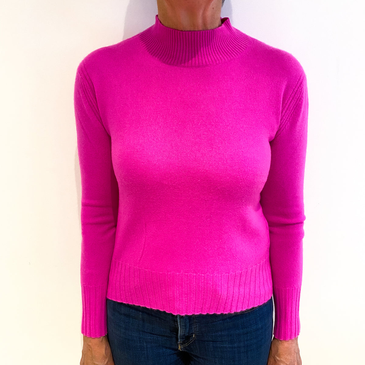 Neon Pink Cashmere Turtle Neck Jumper Medium