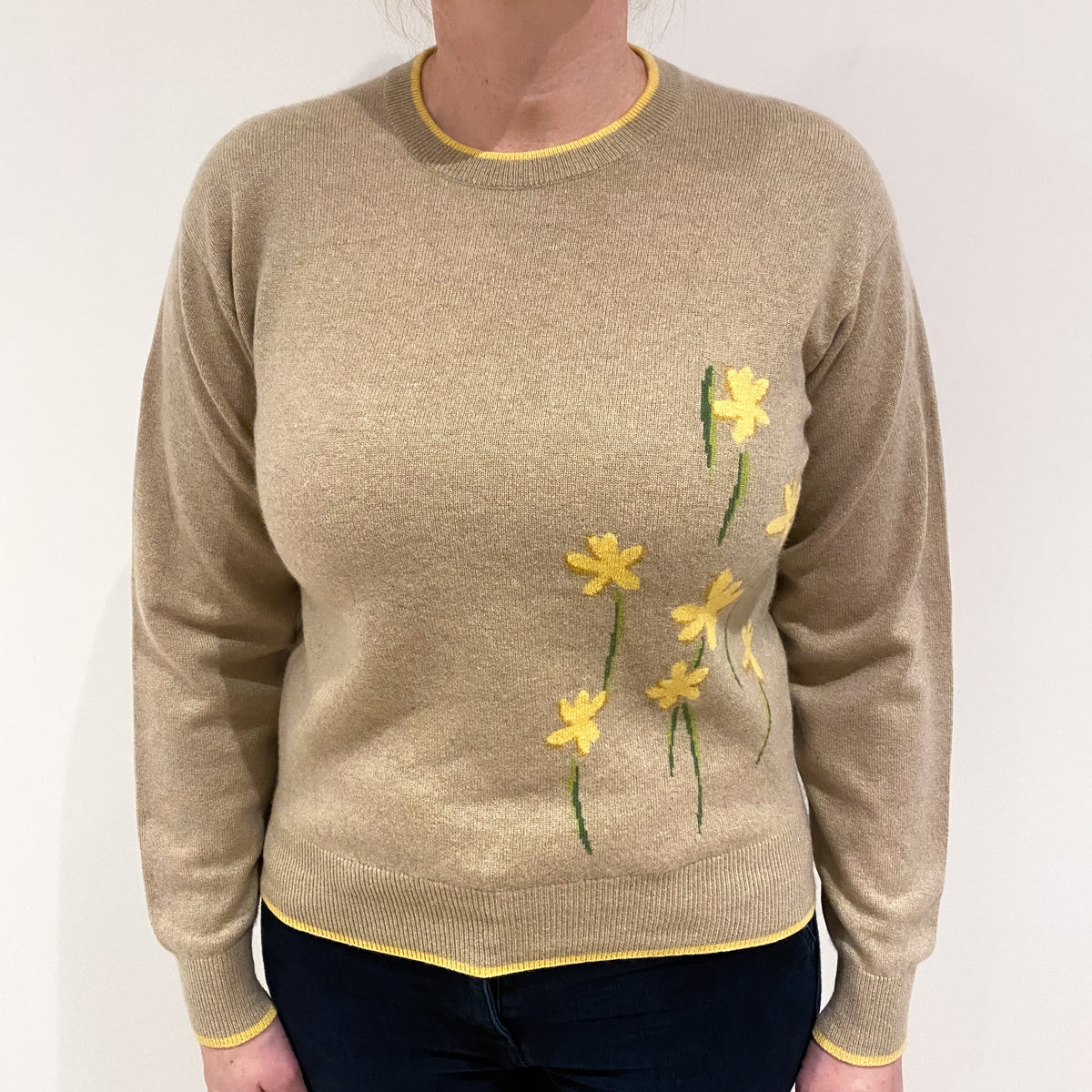 Lanvin Biscuit and Lemon Floral Cashmere Crew Neck Jumper Large