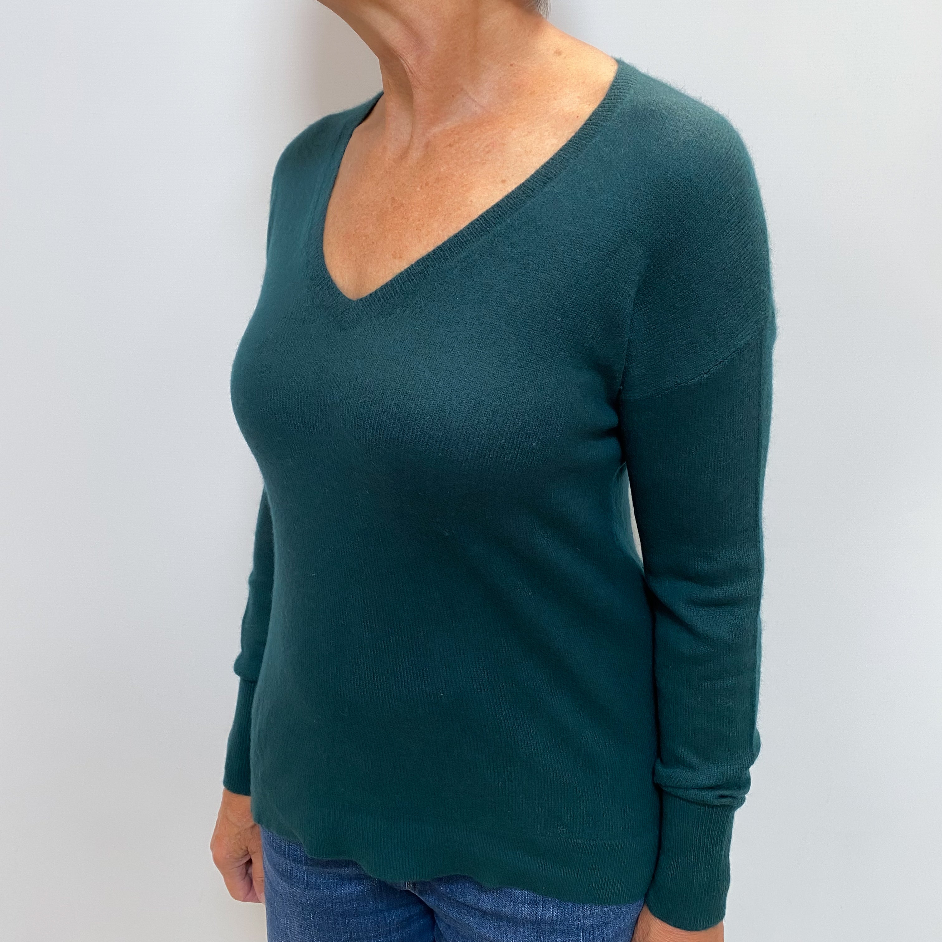 Forest Green Cashmere V Neck Jumper Medium