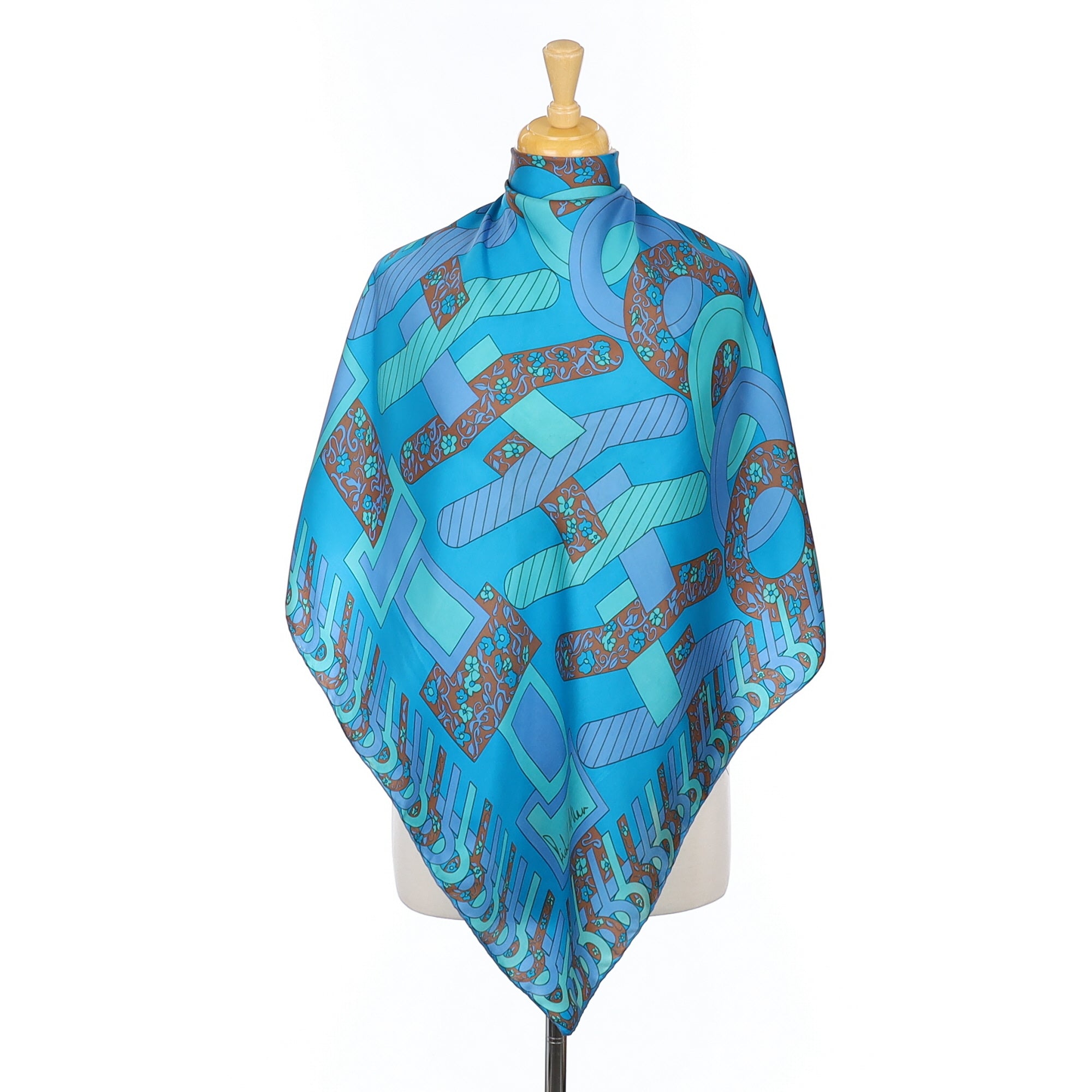 70’s Richard Allan Abstract Blue Silk Scarf