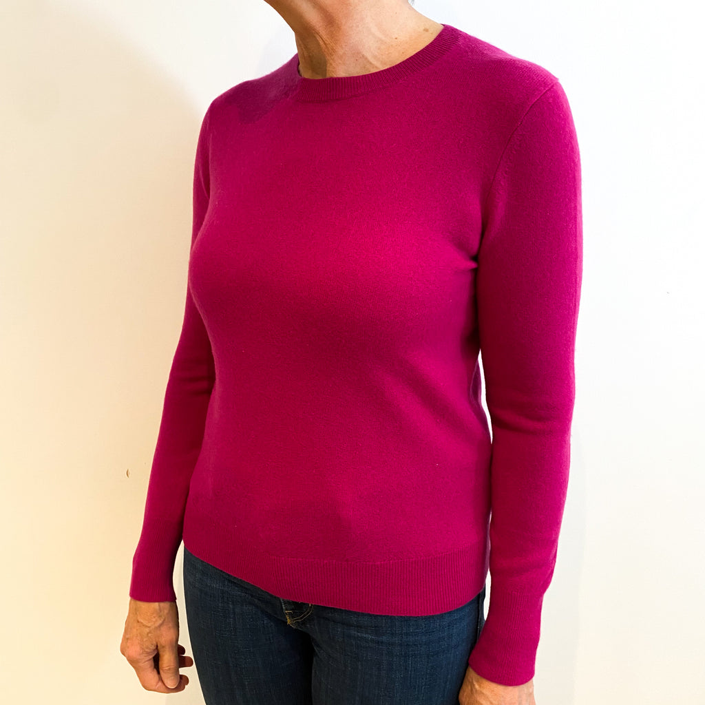 Magenta Pink Cashmere Crew Neck Jumper Medium