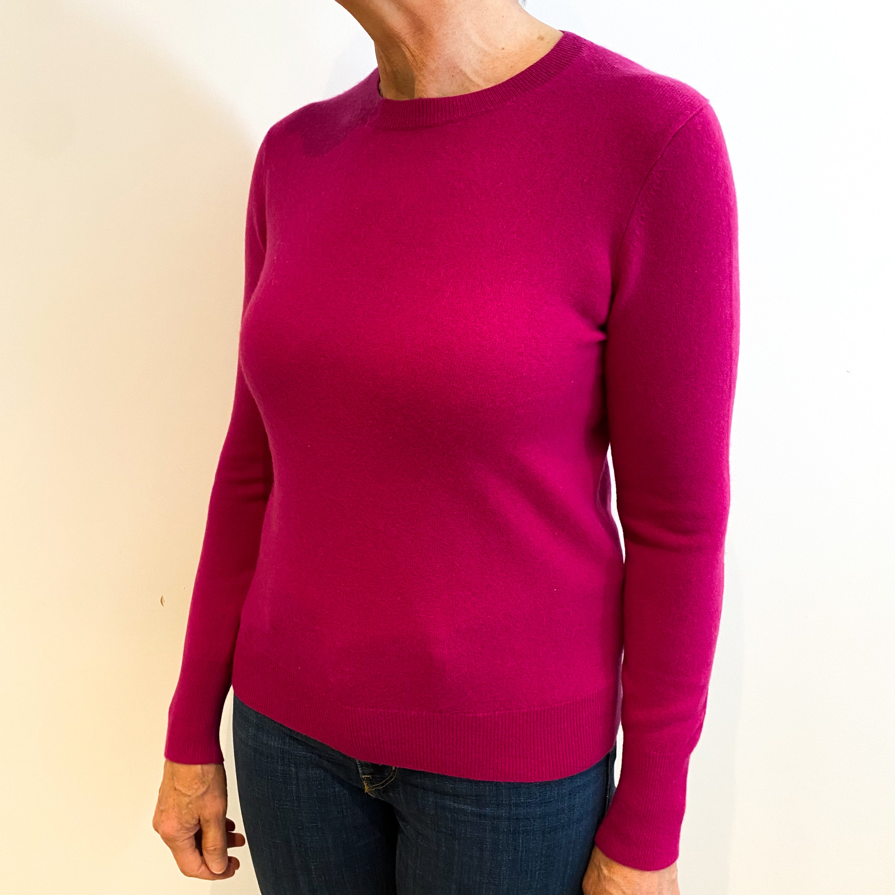 Magenta Pink Cashmere Crew Neck Jumper Medium