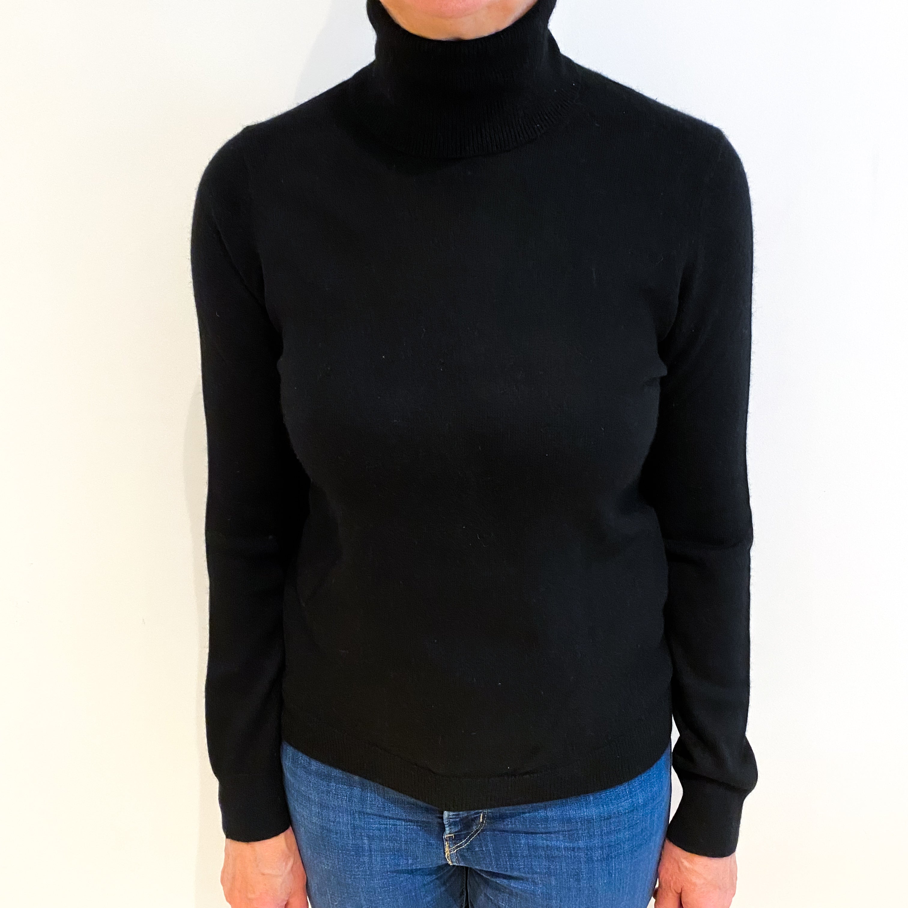 Black Cashmere Polo Neck Jumper Medium