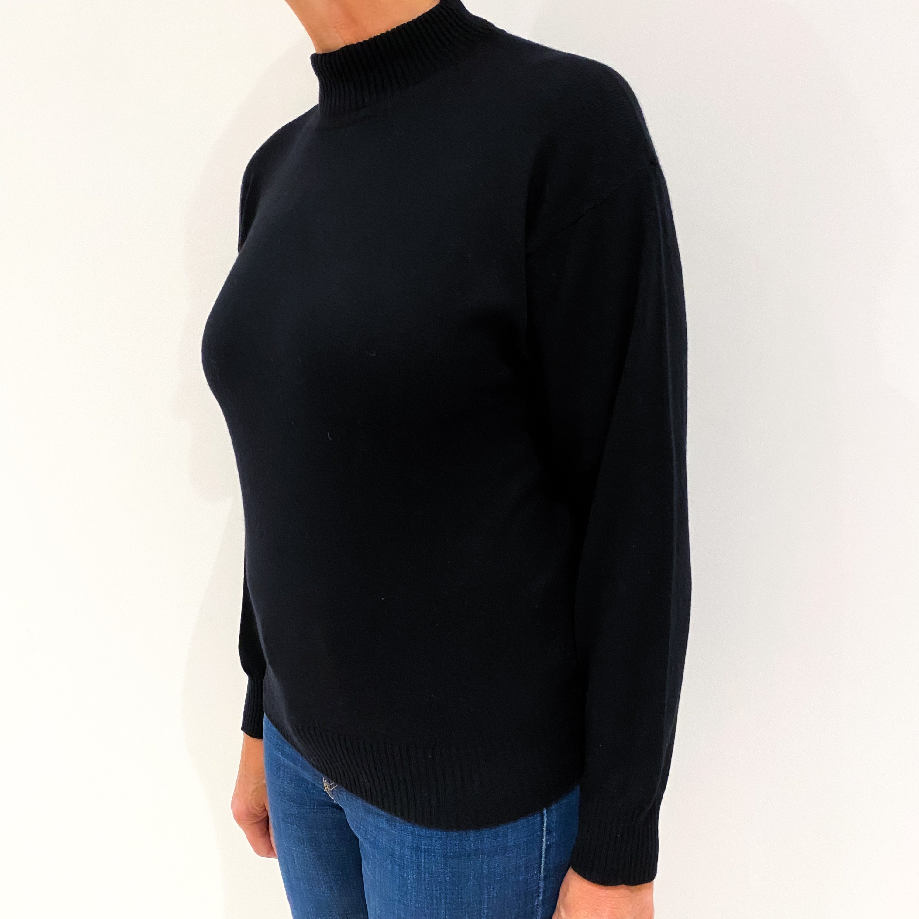Vintage Black Cashmere Polo Neck Jumper Medium