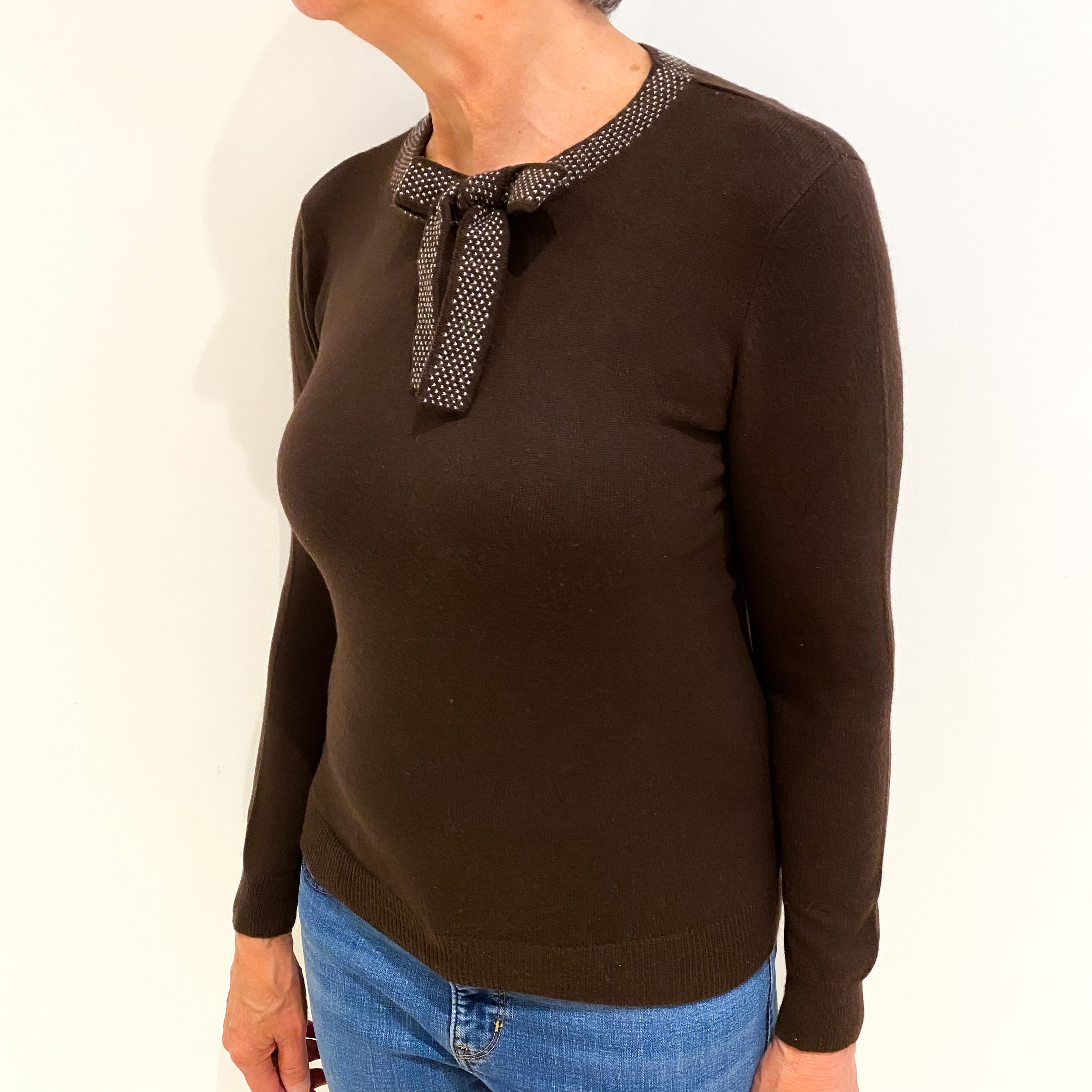 Dark Chocolate Brown Cashmere Crew Neck Jumper Medium