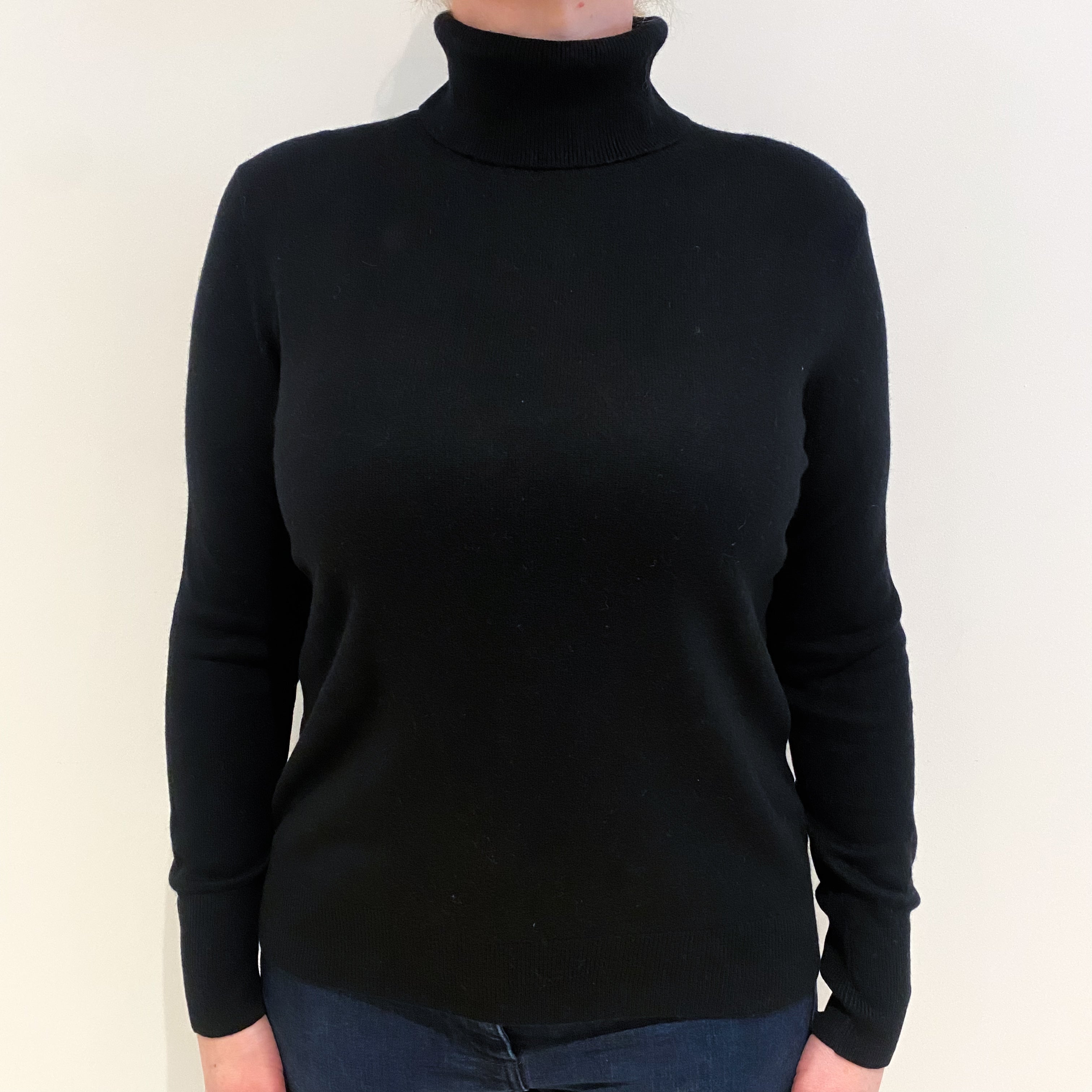 Black Cashmere Polo Neck Jumper Large