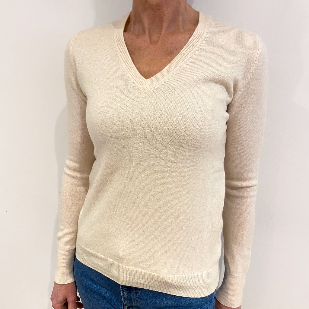 Magnolia Cream Cashmere V Neck Jumper Small
