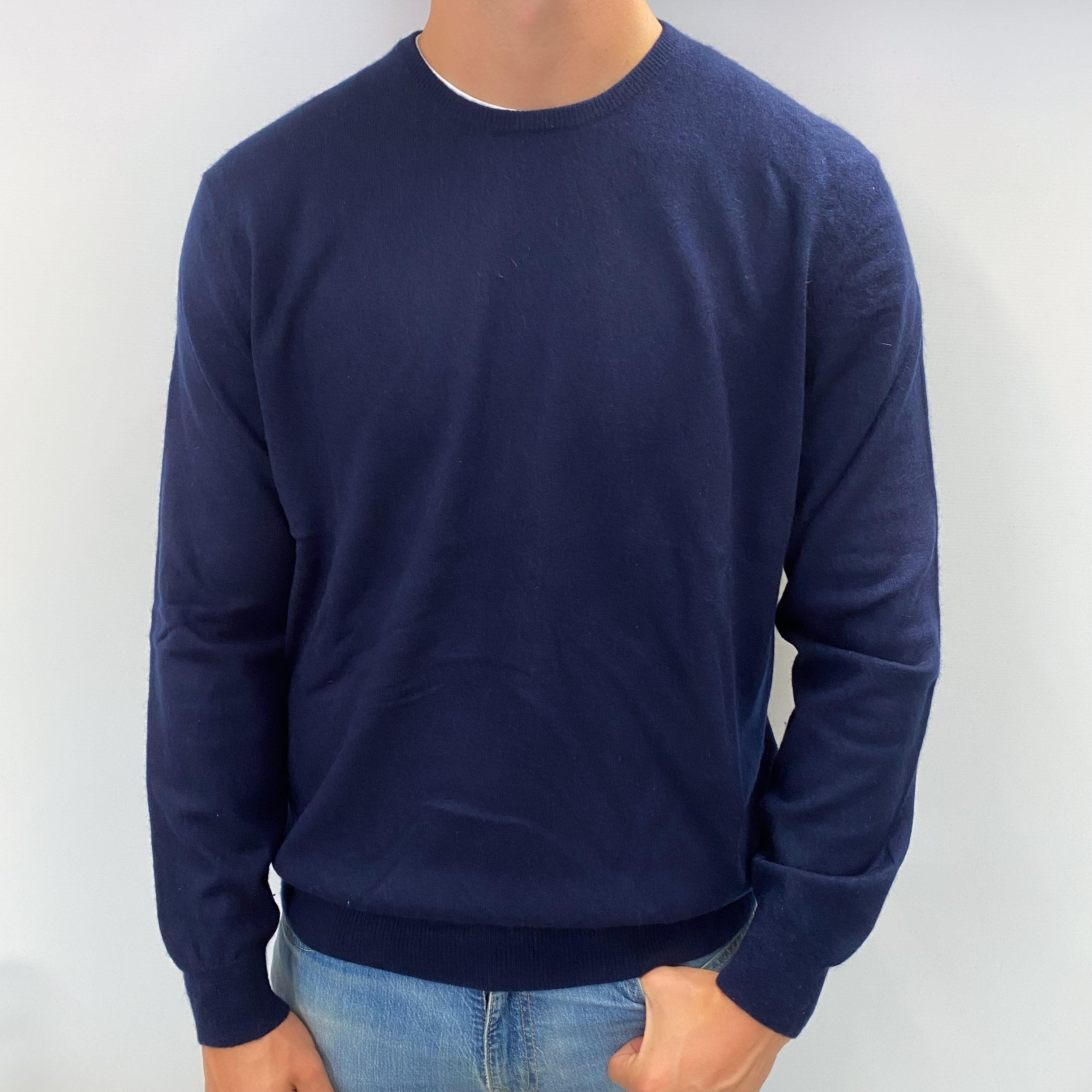 Men's Navy Blue Cashmere Crew Neck Jumper XXL