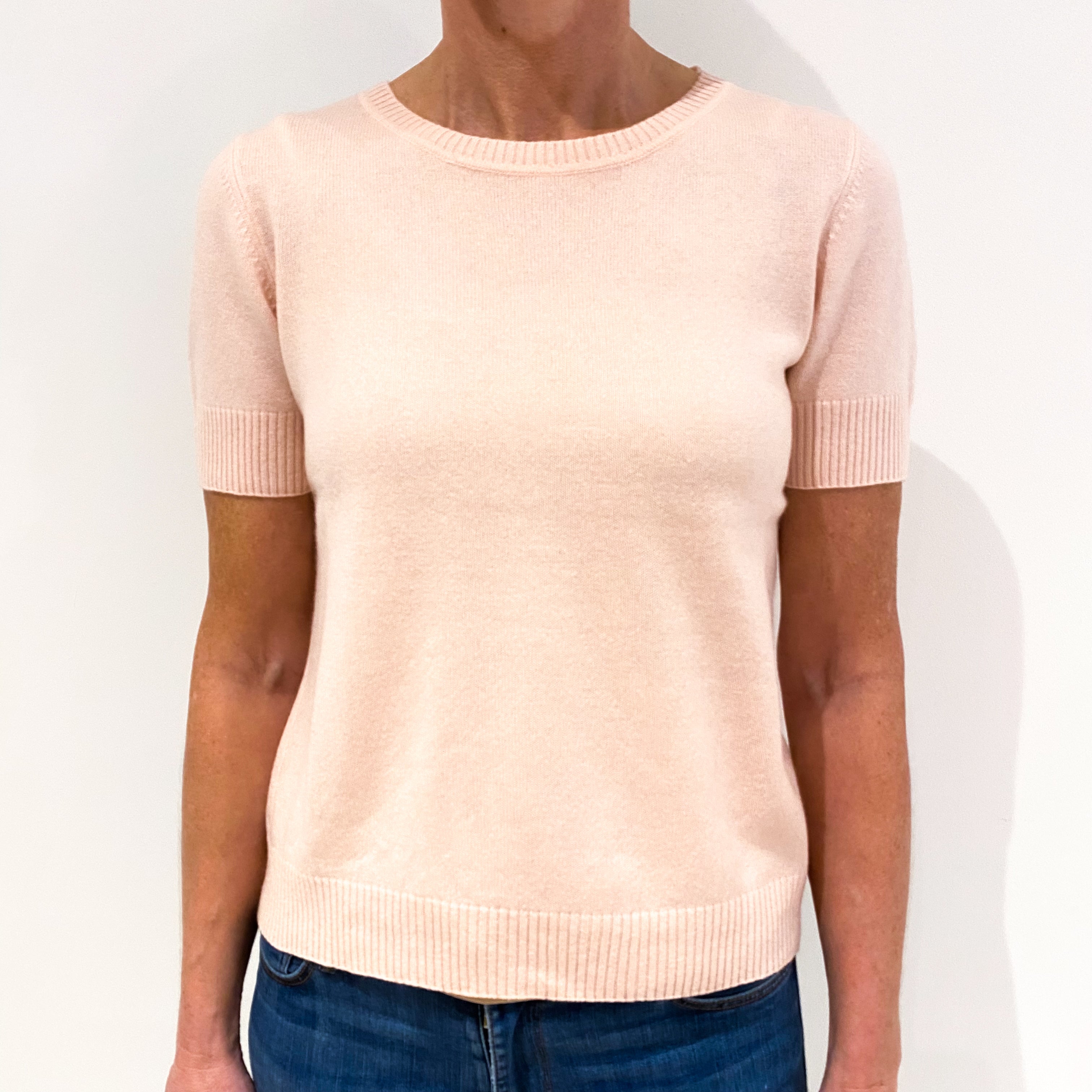 Shell Pink Short Sleeved Cashmere Crew Neck Jumper Small