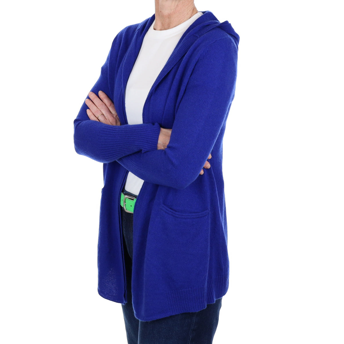 Cobalt Blue Cashmere Hooded Edge To Edge Cardigan Small
