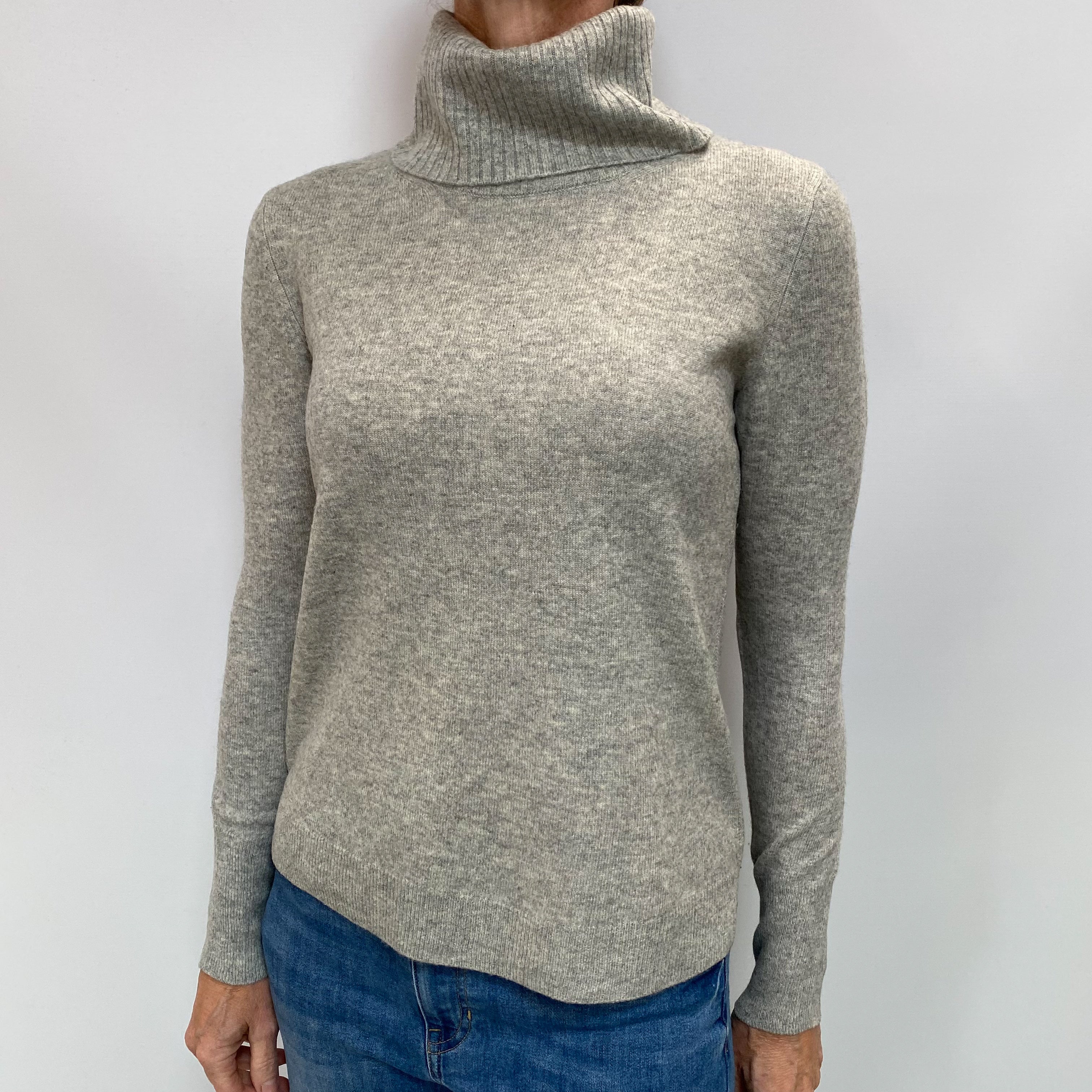 Smoke Grey Cashmere Polo Neck Jumper Small