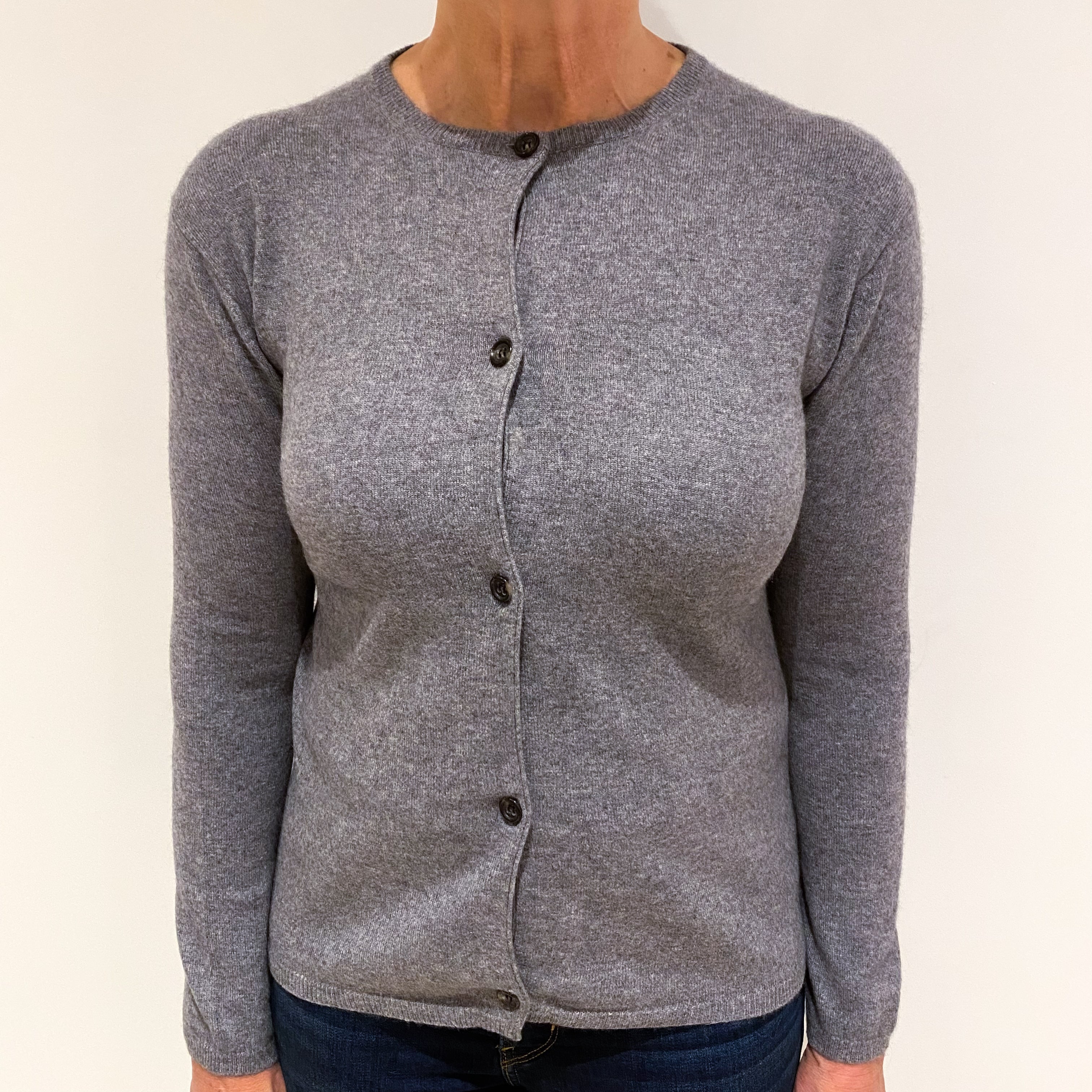 Ash Grey Cashmere Crew Neck Cardigan Medium