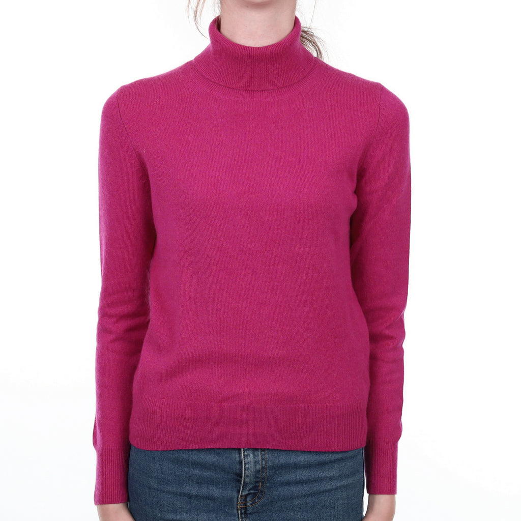 Fuchsia Pink Cashmere Polo Neck Jumper Extra Small
