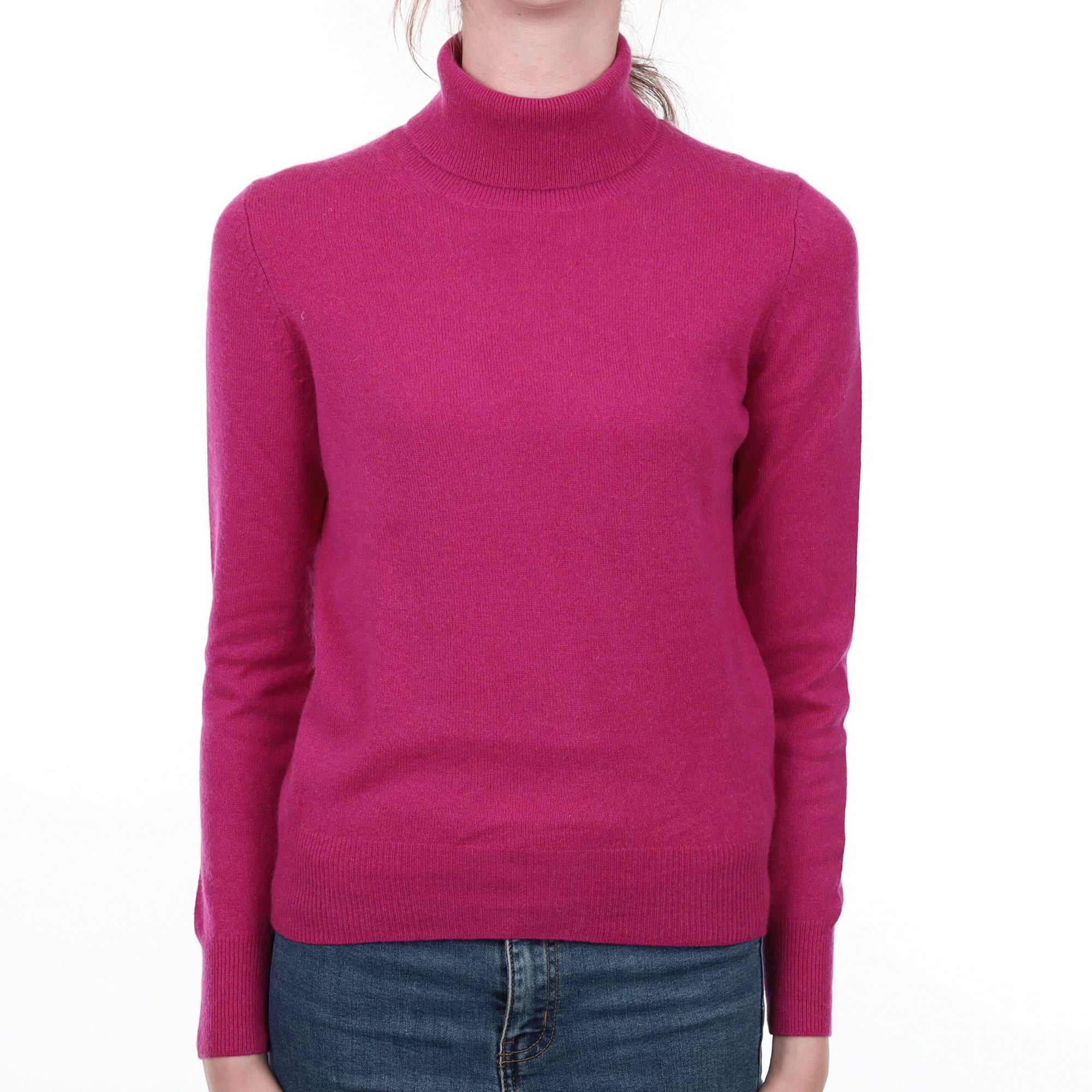 Fuchsia Pink Cashmere Polo Neck Jumper Extra Small