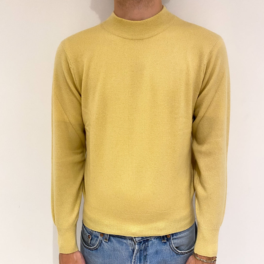 Men's Custard Yellow Cashmere Turtle Neck Jumper Large