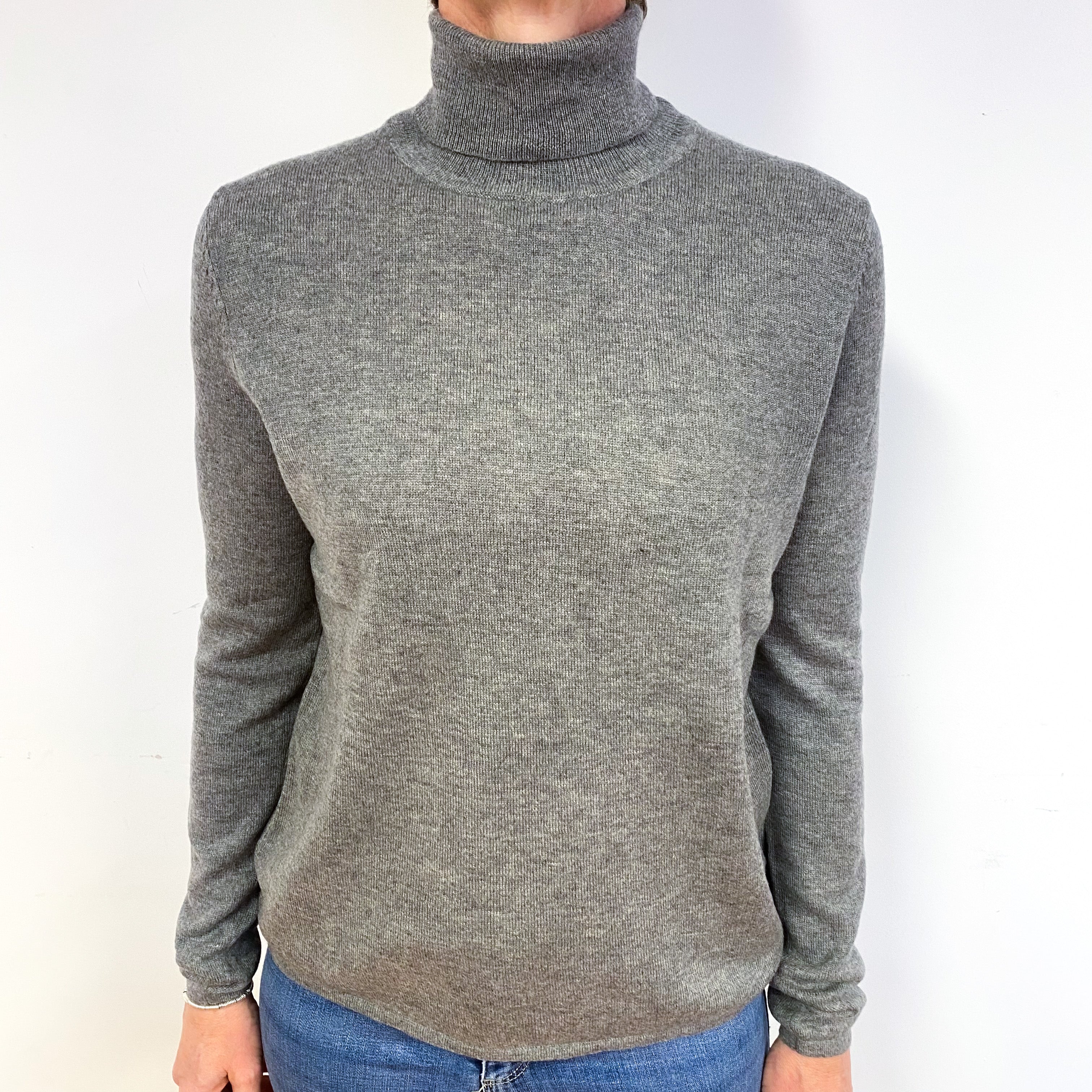 Ash Grey Cashmere Polo Neck Jumper Medium