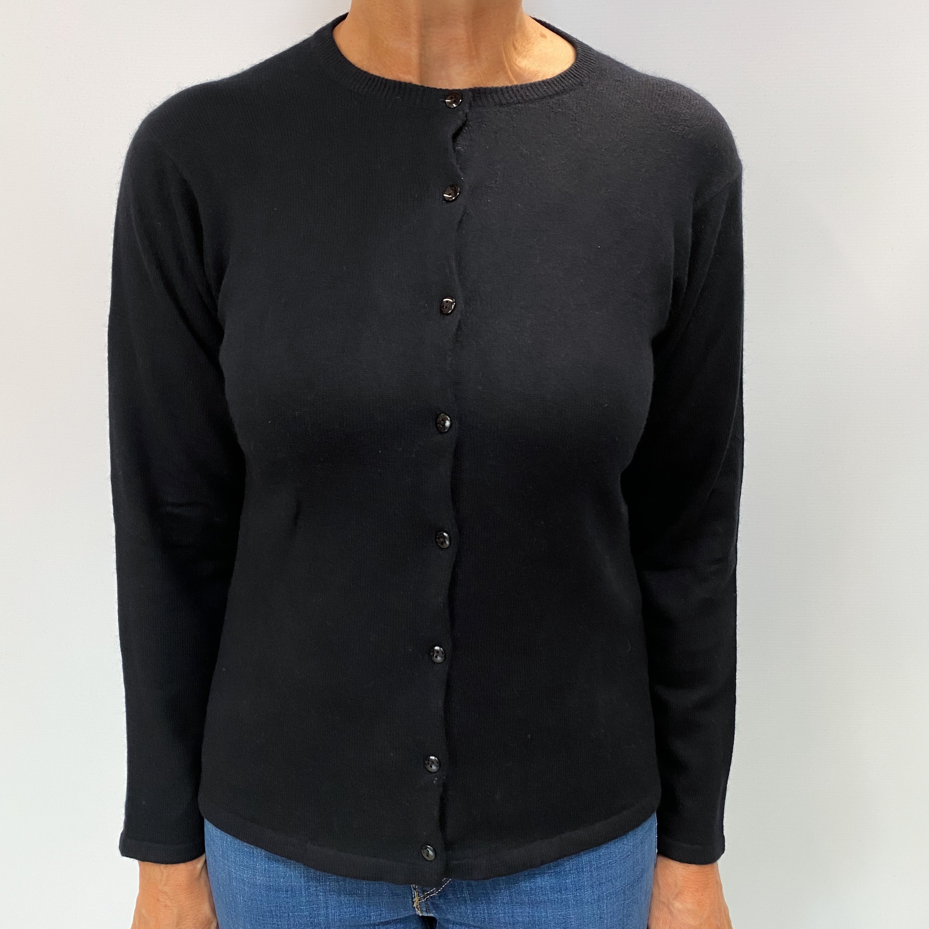 Black Cashmere Crew Neck Cardigan Medium